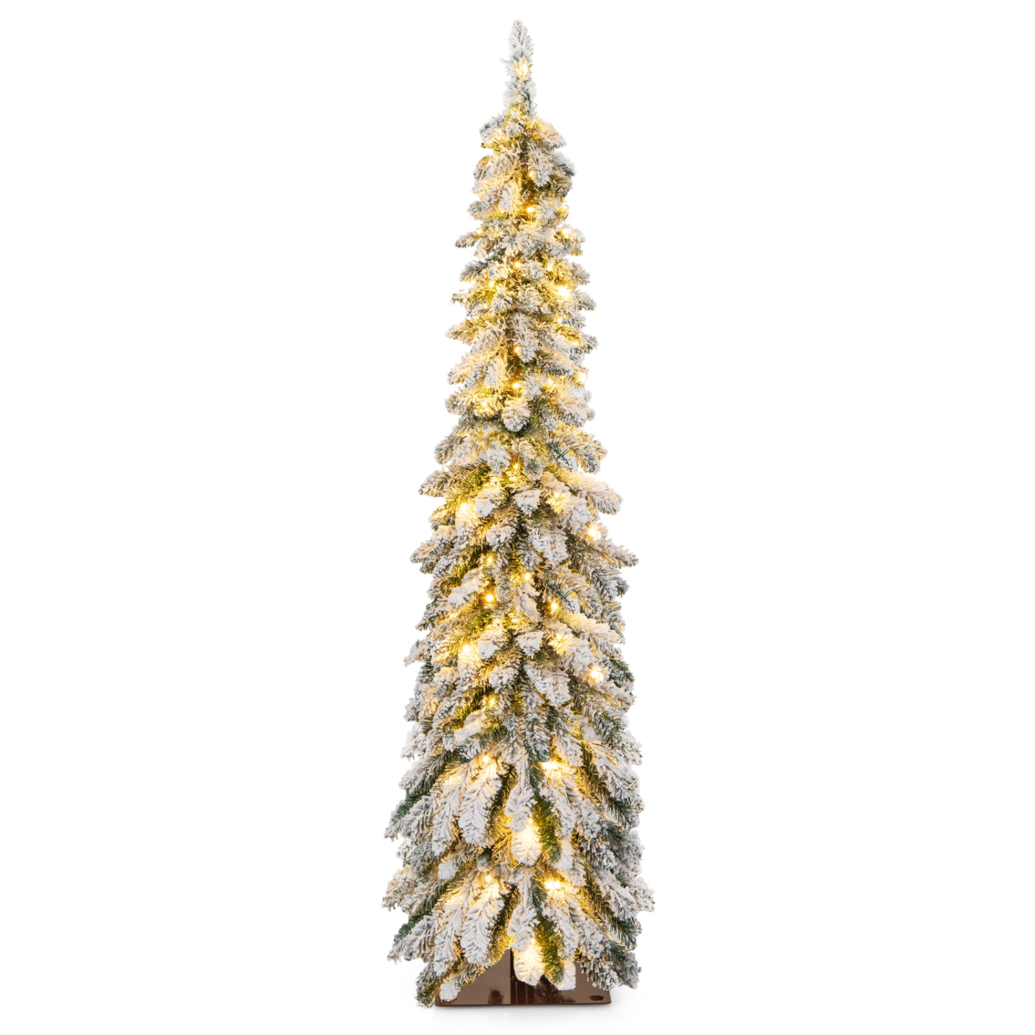Topbuy 4/5/6FT Pre-lit Artificial Christmas Tree Snow-flocked Xmas Pencil Tree with 225/334/407 Branch Tips 100/150/250 LED Lights 2 Lighting Colors
