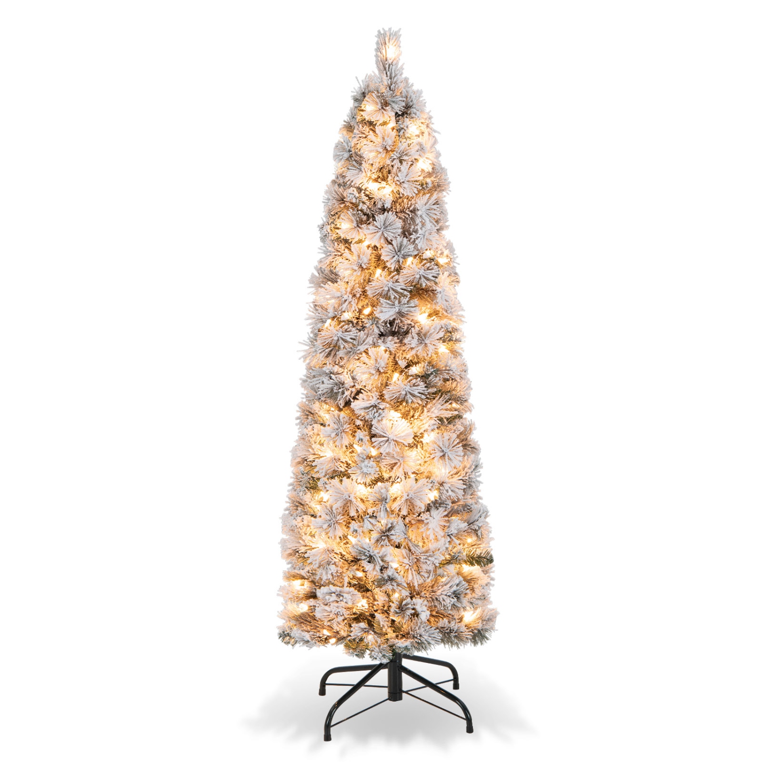 Topbuy 4,5/6/7FT Arbre de Noël artificiel illuminé à neige sapin de Noël avec 100/150/210 lumières blanches chaudes 258/373/466 pointes de branches
