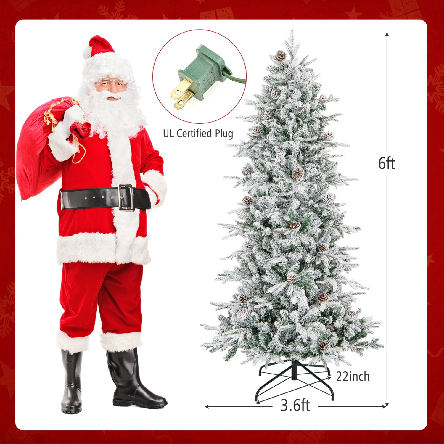 Topbuy 6/7.5 FT Pre-lit Artificial Christmas Tree Snow-flocked Hinged Xmas Tree with 210/350 Warm White Lights 715/1107 Mixed Branch Tips