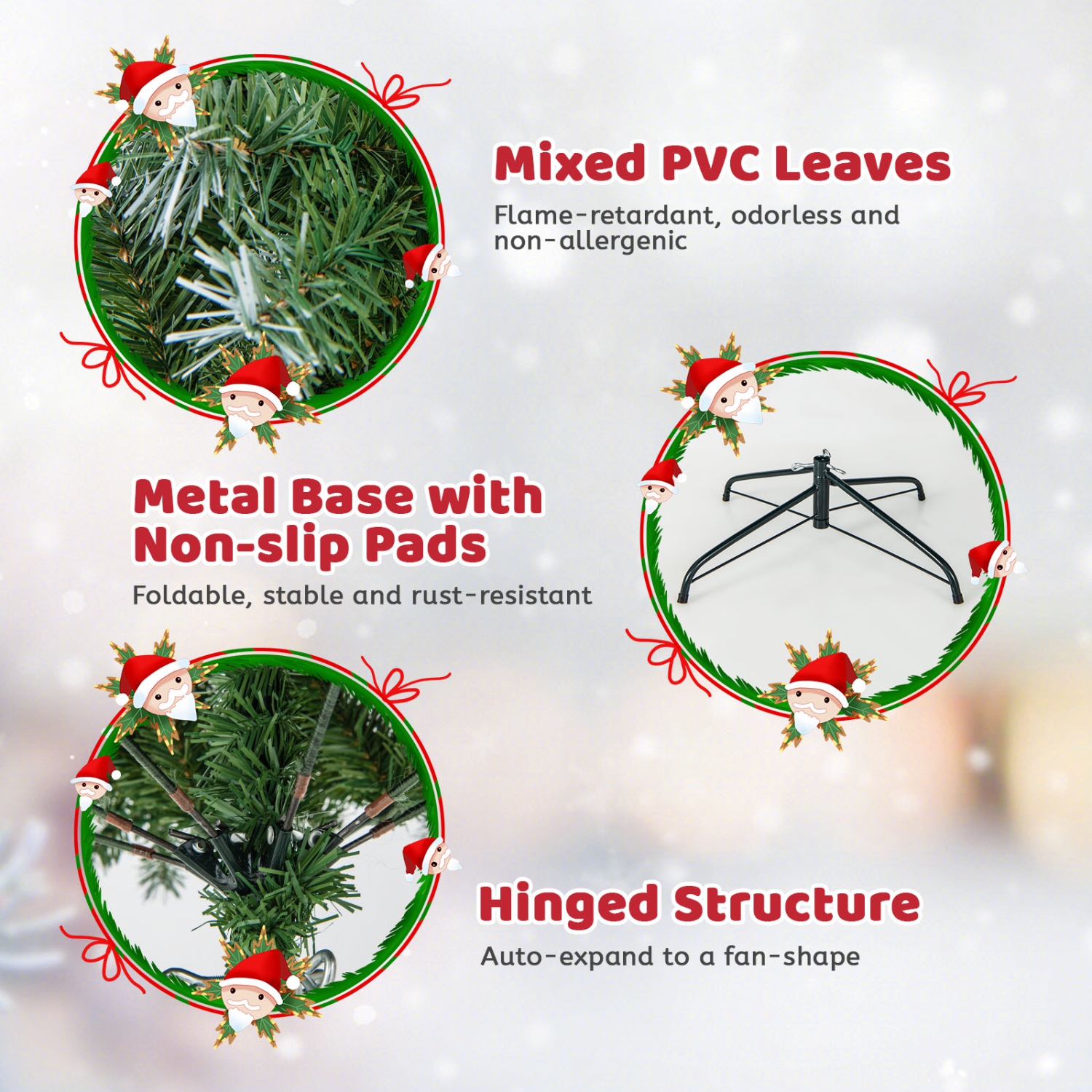 Topbuy 5ft/6.5ft/7.5ft/9ft Pre-lit Artificial Christmas Tree Pre-decorated Hinged Xmas Tree with 450/909/1368/1740 Branch Tips 200/420/560/650 LED