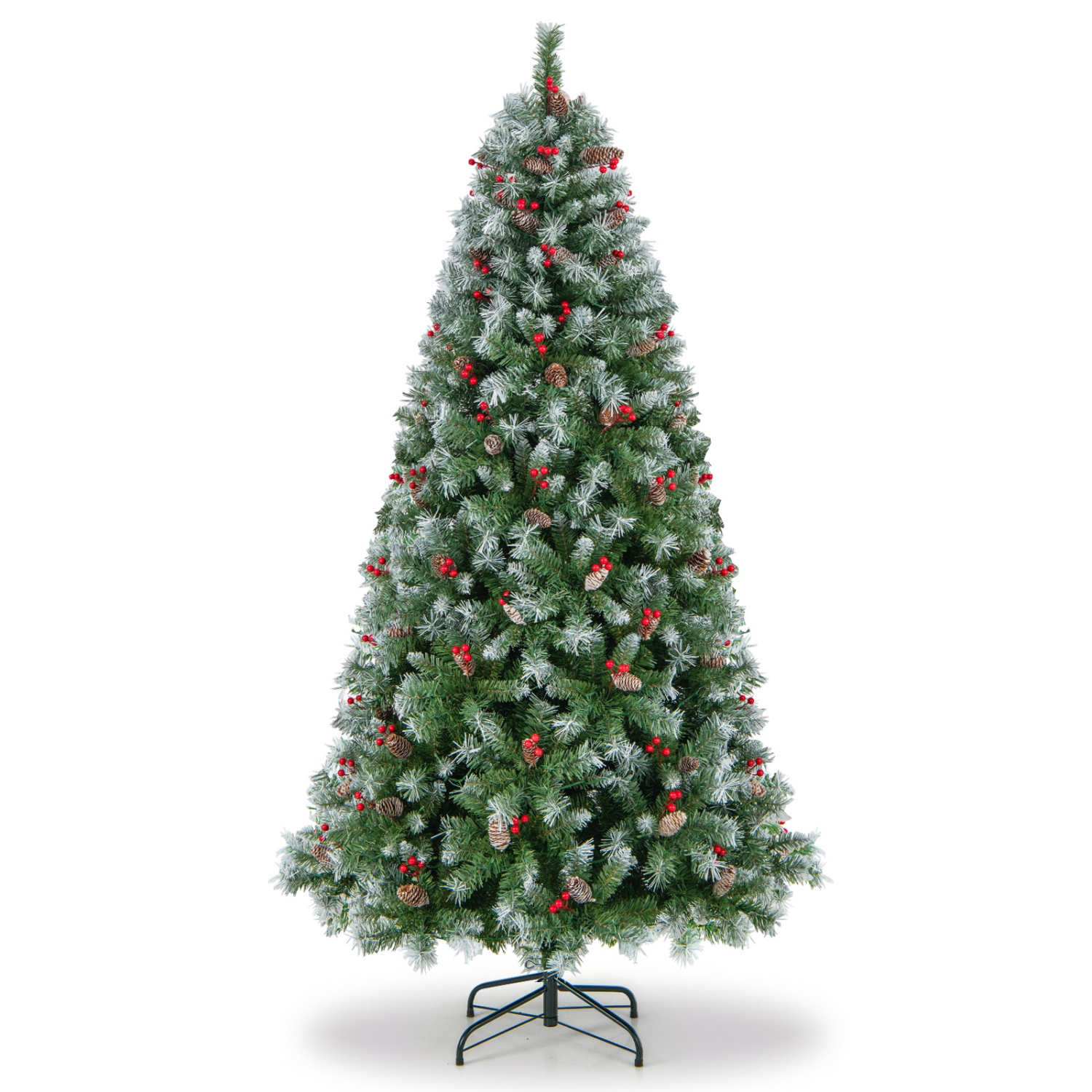 Topbuy 5ft/6.5ft/7.5ft/9ft Pre-lit Artificial Christmas Tree Pre-decorated Hinged Xmas Tree with 450/909/1368/1740 Branch Tips 200/420/560/650 LED