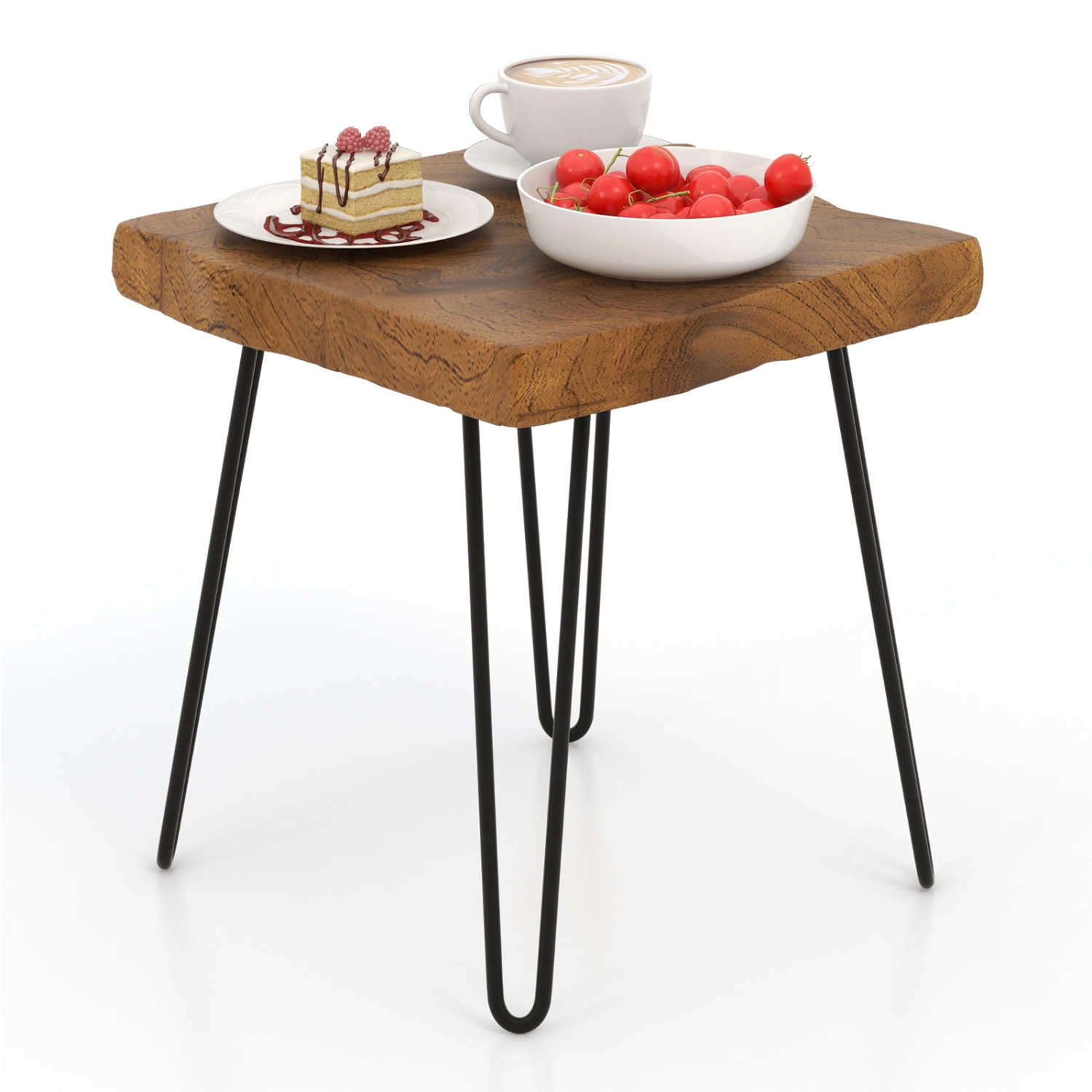 Table d'appoint d'intérieur carrée en teck massif 1PC/2pcs 16 x 16 po avec pattes en métal et table d'extrémité d'extérieur en bois massif de Topbuy