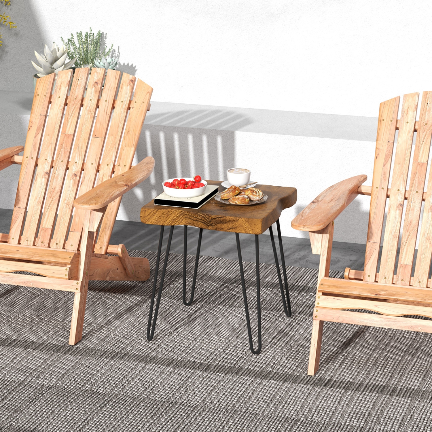 Table d'appoint d'intérieur carrée en teck massif 1PC/2pcs 16 x 16 po avec pattes en métal et table d'extrémité d'extérieur en bois massif de Topbuy