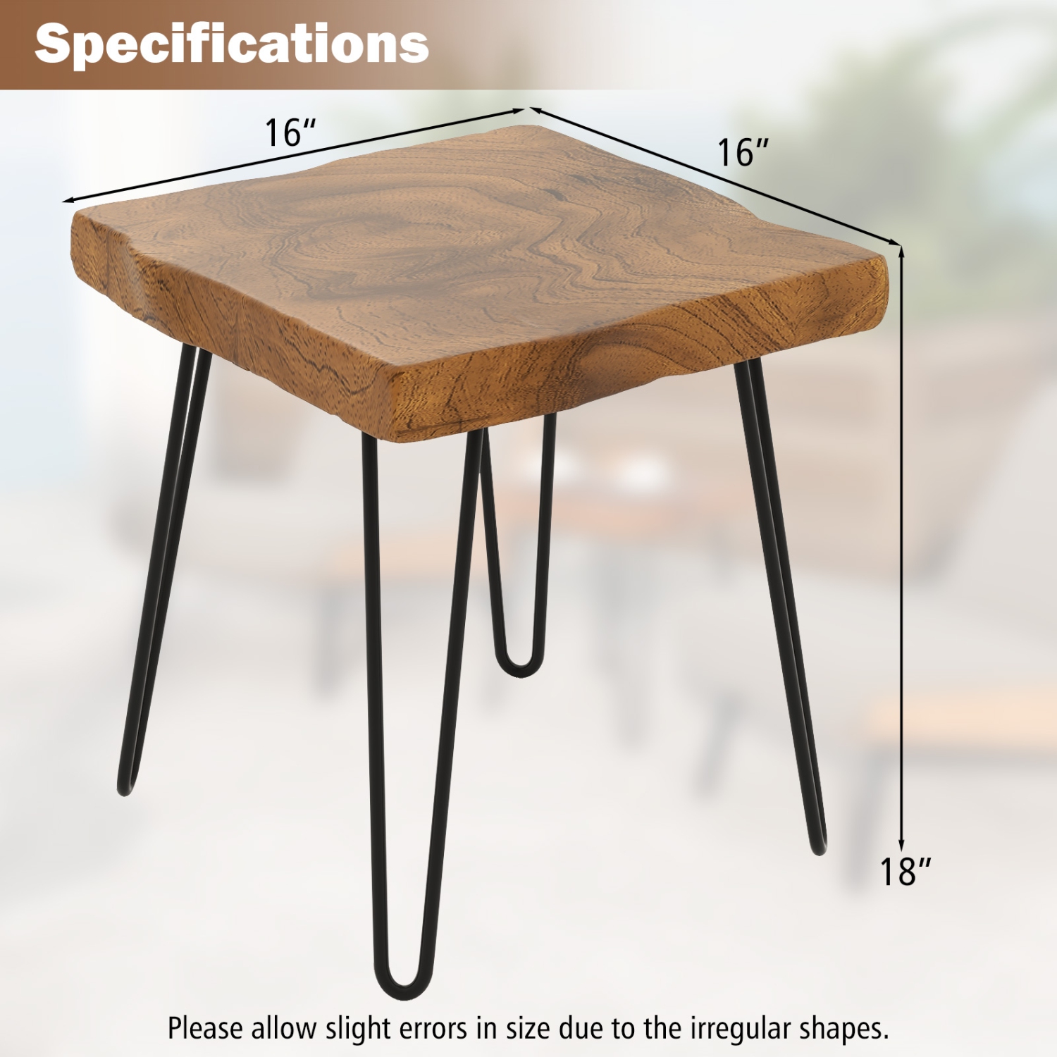 Table d'appoint d'intérieur carrée en teck massif 1PC/2pcs 16 x 16 po avec pattes en métal et table d'extrémité d'extérieur en bois massif de Topbuy