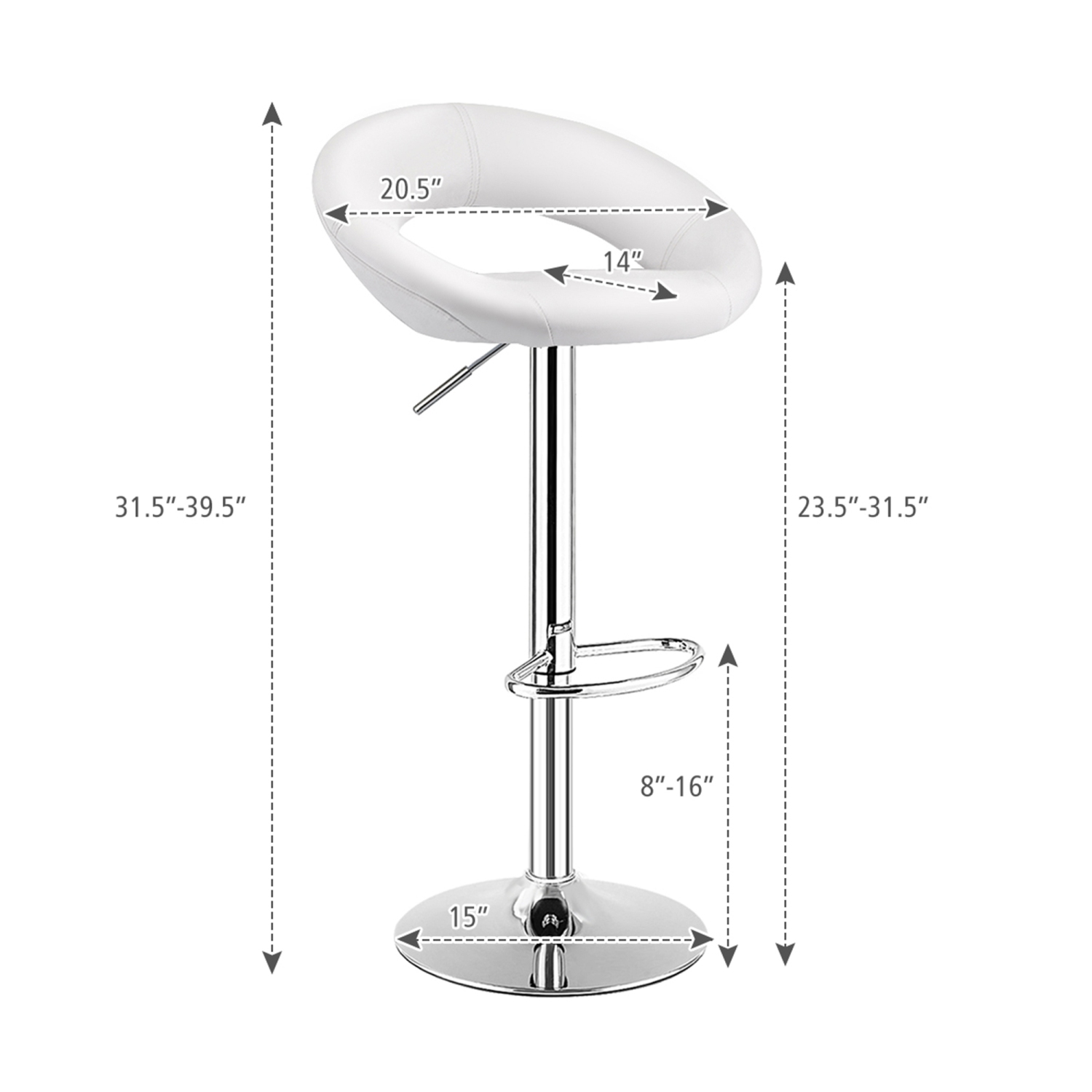 TopBuy – Ensemble de 2 tabourets de bar ajustables en cuir pu, blanc