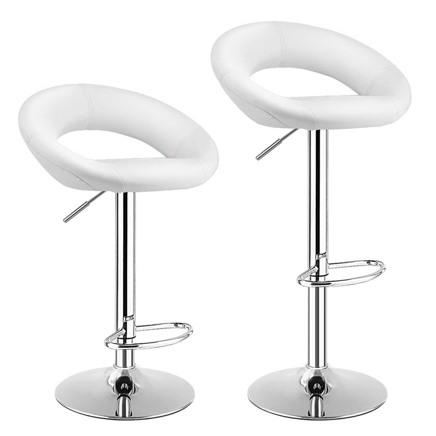 TopBuy – Ensemble de 2 tabourets de bar ajustables en cuir pu, blanc