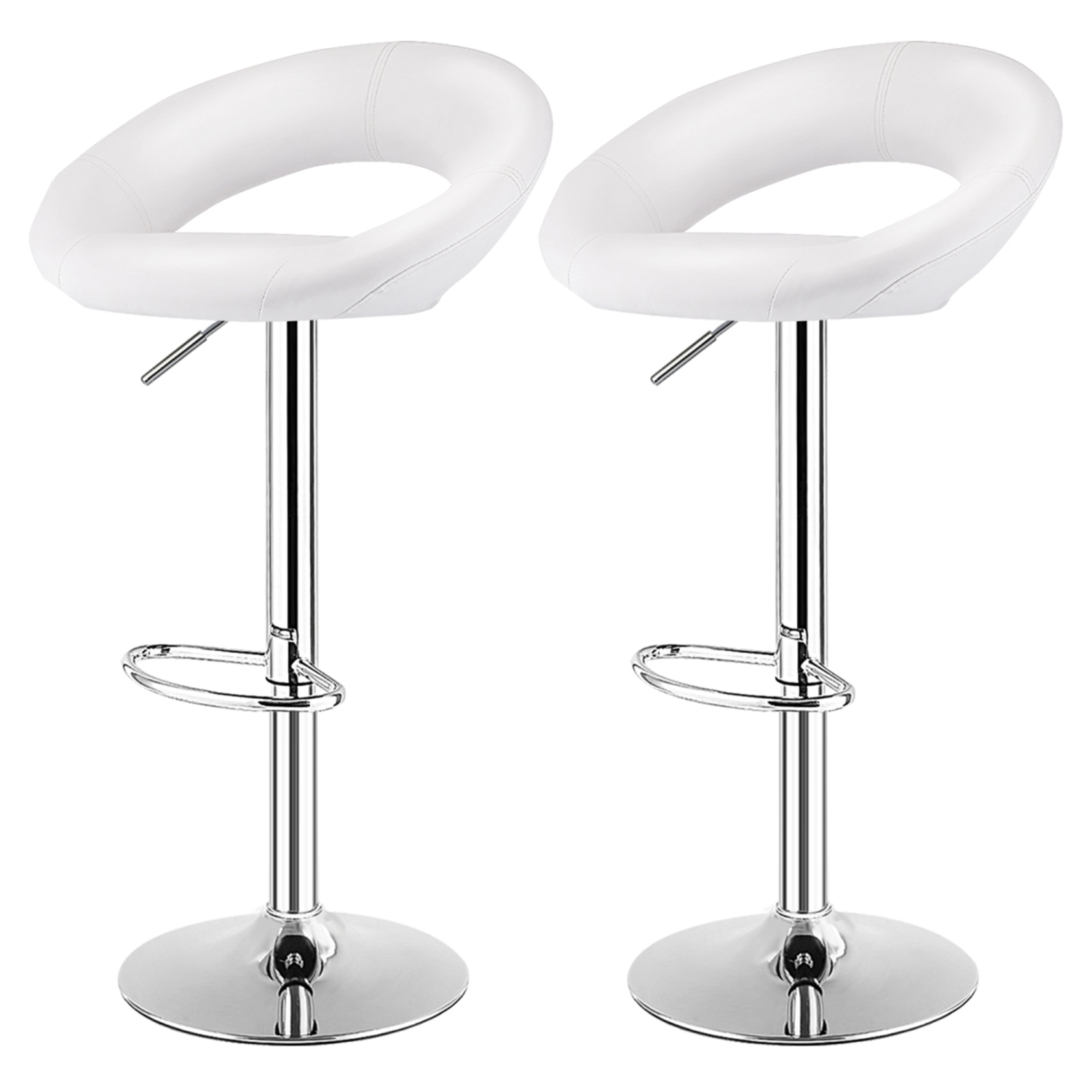 TopBuy – Ensemble de 2 tabourets de bar ajustables en cuir pu, blanc