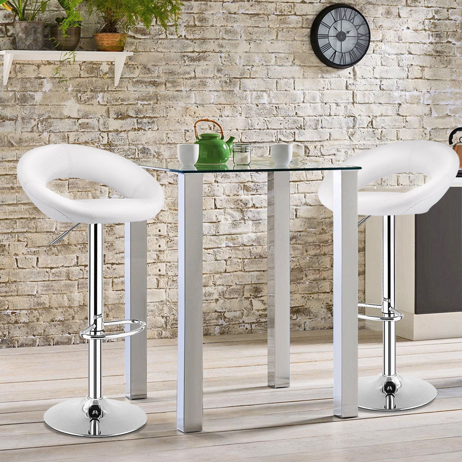 TopBuy – Ensemble de 2 tabourets de bar ajustables en cuir pu, blanc