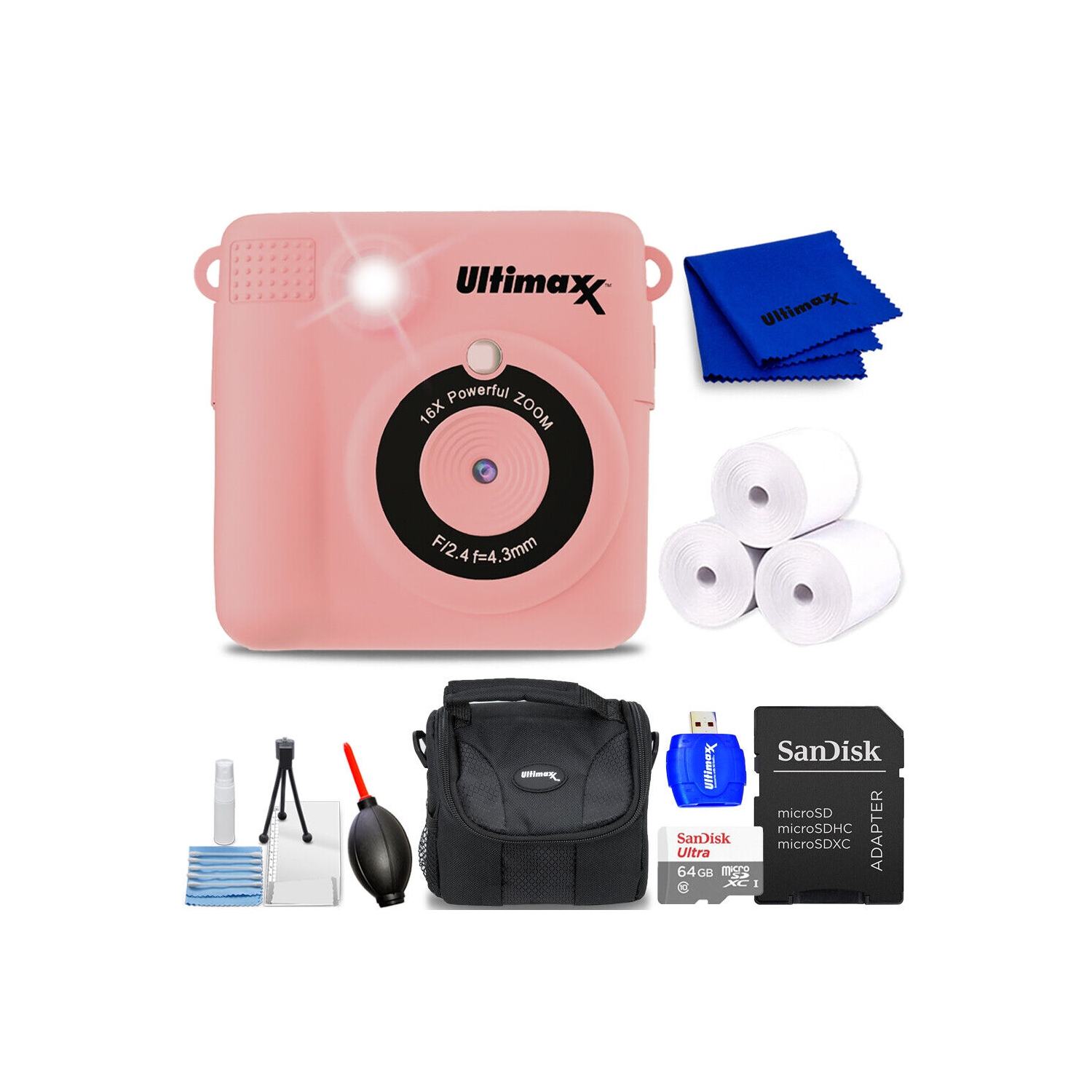 Ultimaxx Instant Print Camera for Kids Teens ages 8-12 Beginners with 3 Printing Paper Rolls 32GB Micro SD Holiday Christmas Gift Bundle