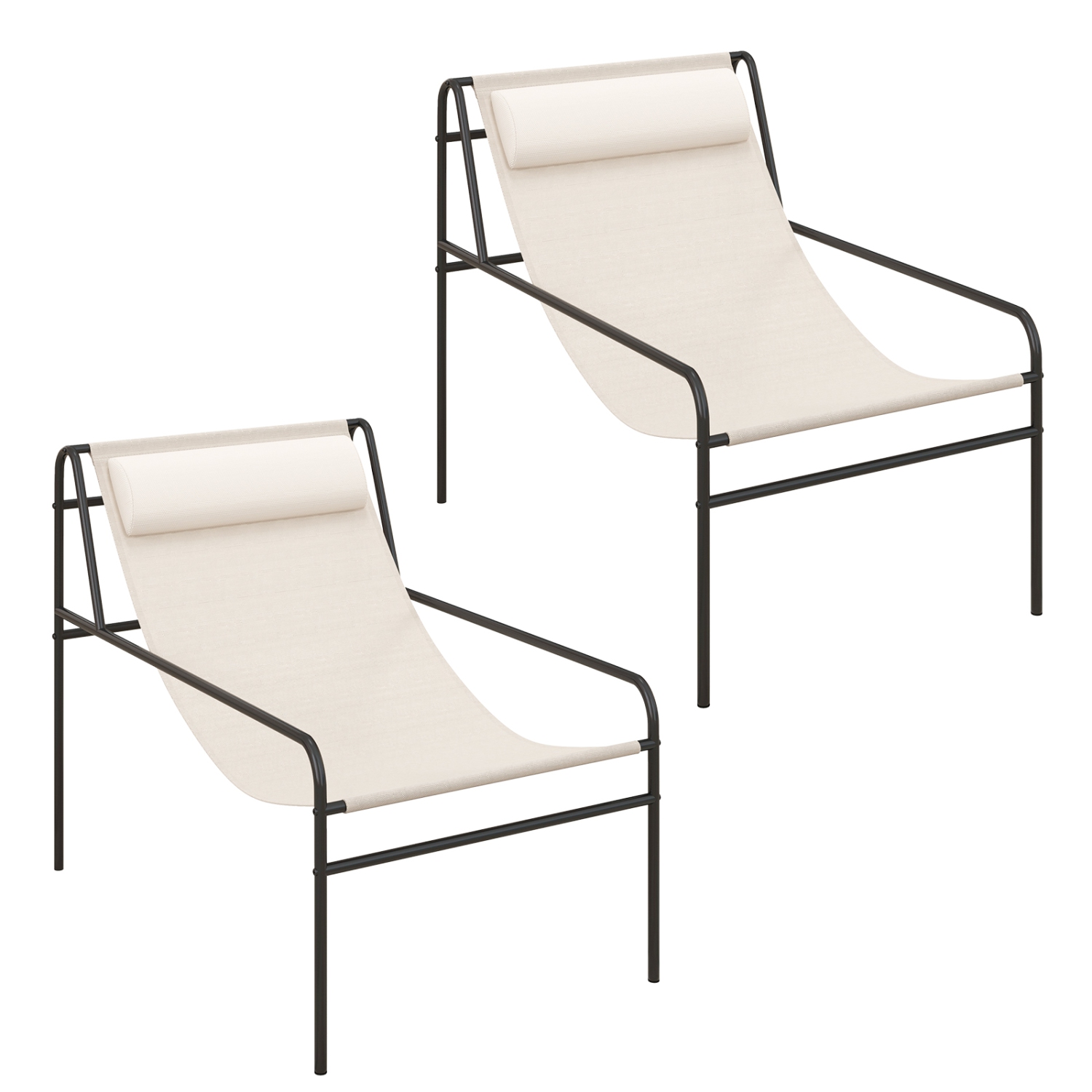 Gymax 2 Pieces Patio Sling Chair Modern Accent Chair w/ Removable Headrest & Sturdy Metal Frame