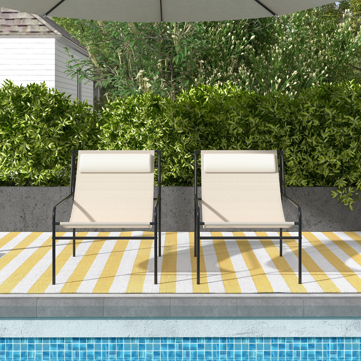 Gymax 2 Pieces Patio Sling Chair Modern Accent Chair w/ Removable Headrest & Sturdy Metal Frame