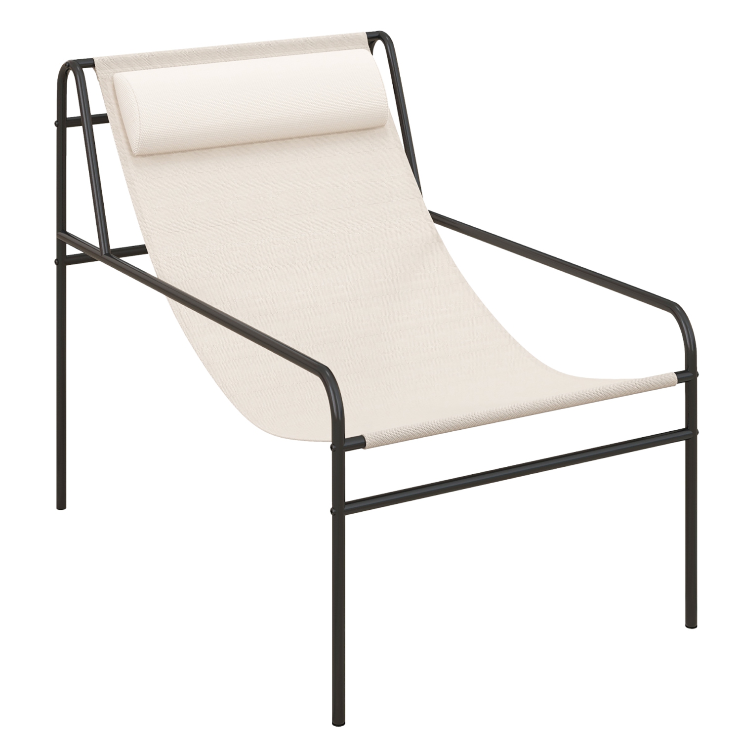Gymax Patio Sling Chair Modern Accent Chair w/ Removable Headrest & Sturdy Metal Frame