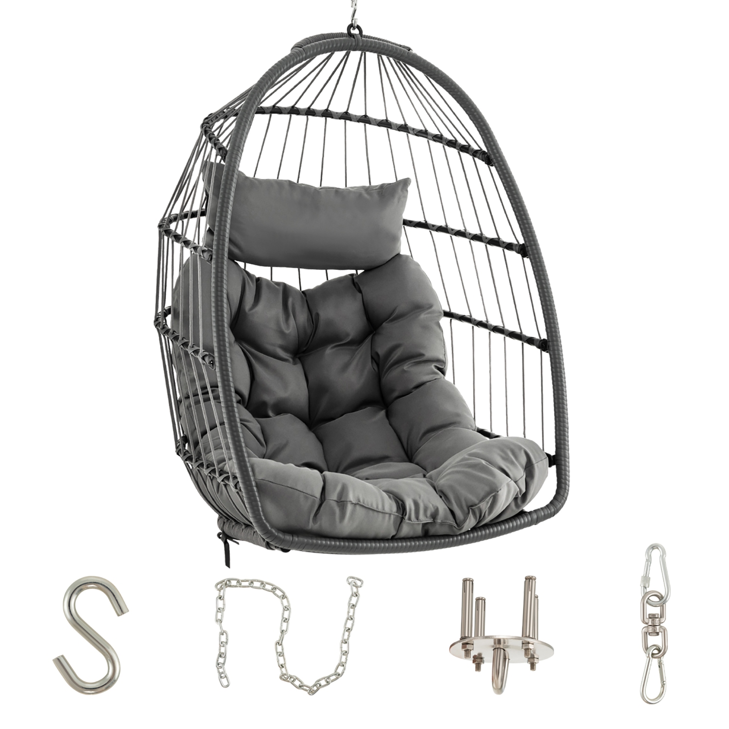 Gymax Hanging Egg Chair Swing Chair Without Stand w/ Comfrotable Head Pillow & Soft Cushion