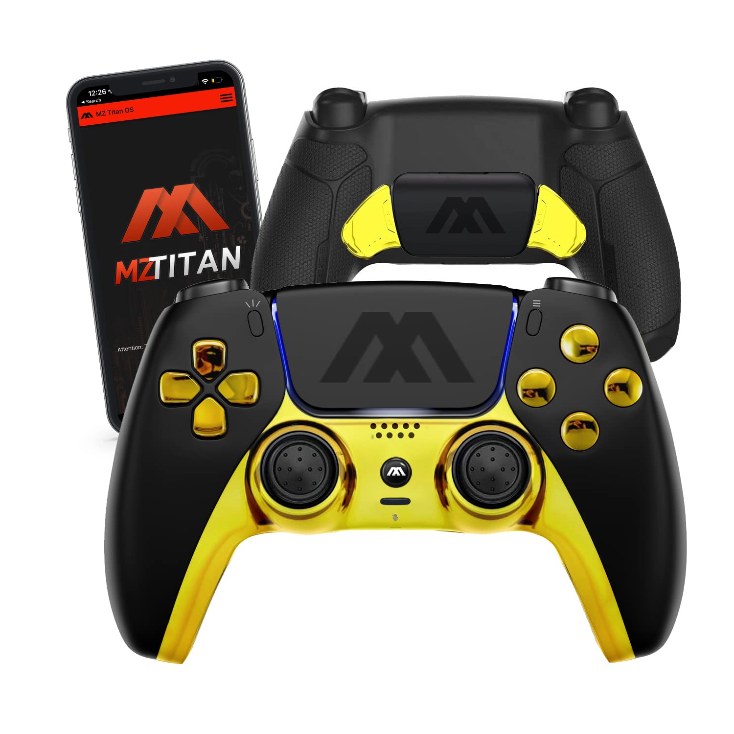 Black/Gold Extreme ModdedZone Smart Modded Controller, Anti Recoil 2 Remap Buttons, Interchangeable Thumbsticks, Hair Triggers, Tactical Buttons