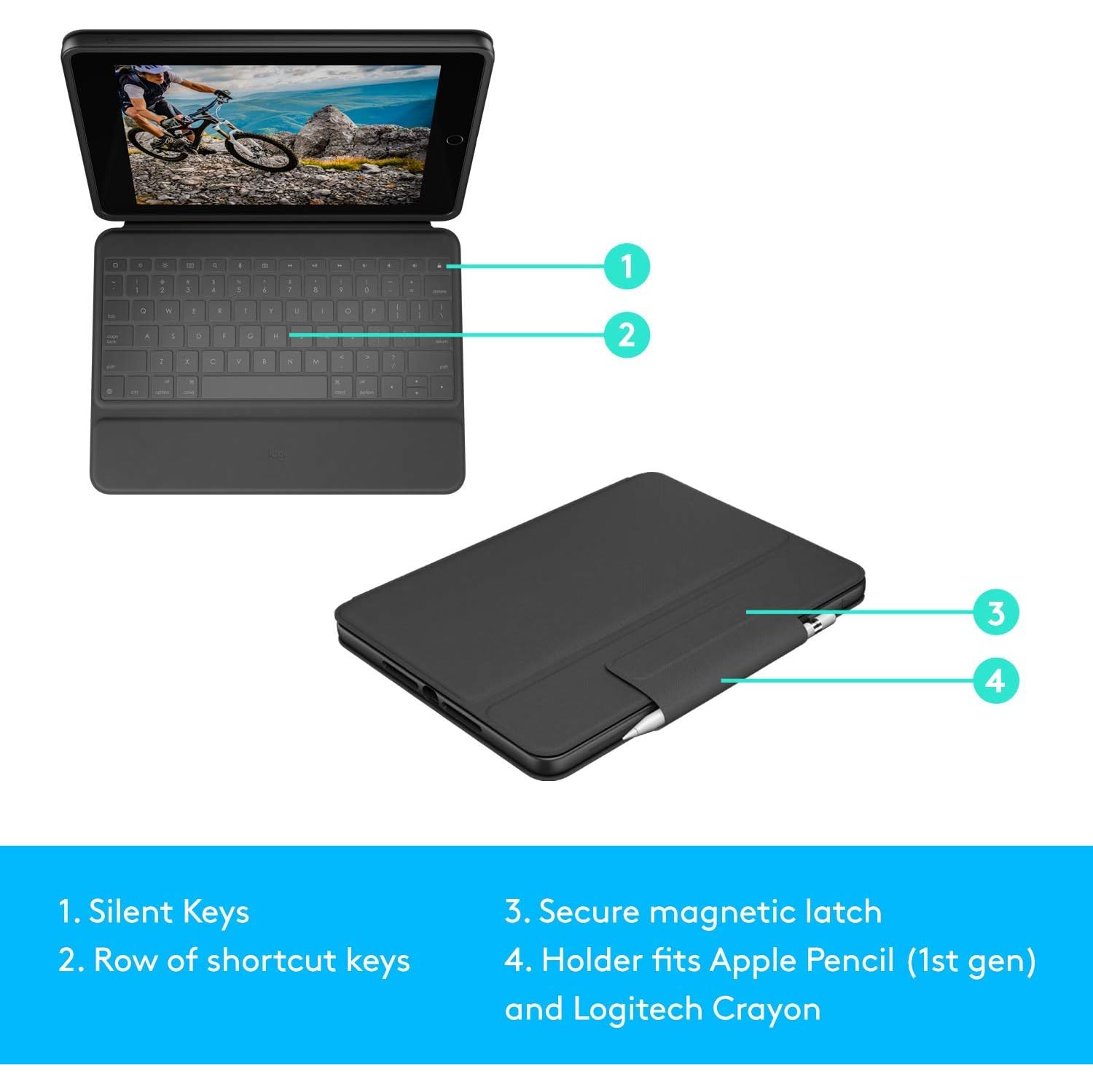 Étui-clavier robuste folio de Logitech pour iPad de 10,2&nbsp;po avec connecteur intelligent et clavier résistant aux éclaboussures (920-009312)