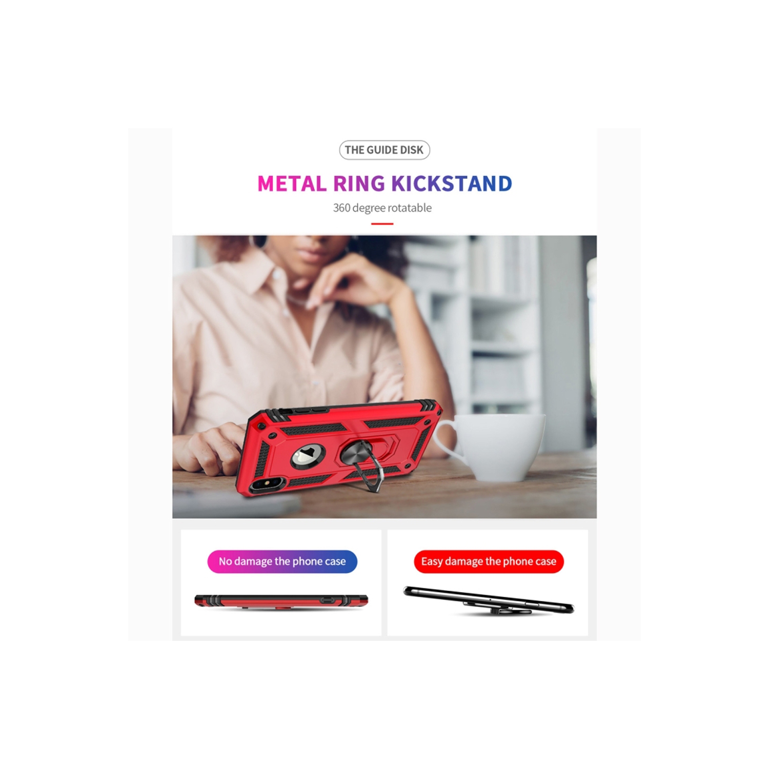 XCRS – Couverture de protection mince à double couche Armor, anneau magnétique intégré, béquille rotative à 360°, étui de protection contre les