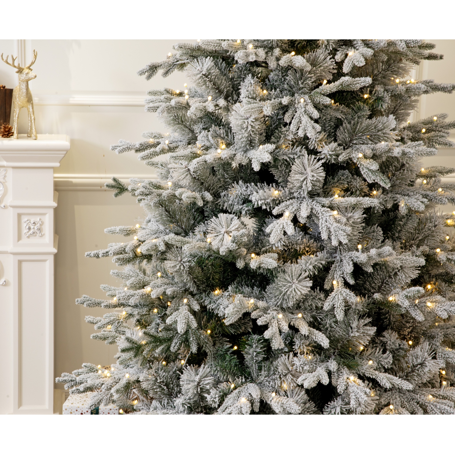 Holiday Stuff 7' Alaska Flocked Spruce Christmas Tree Pre-lit with Warm White LED lights