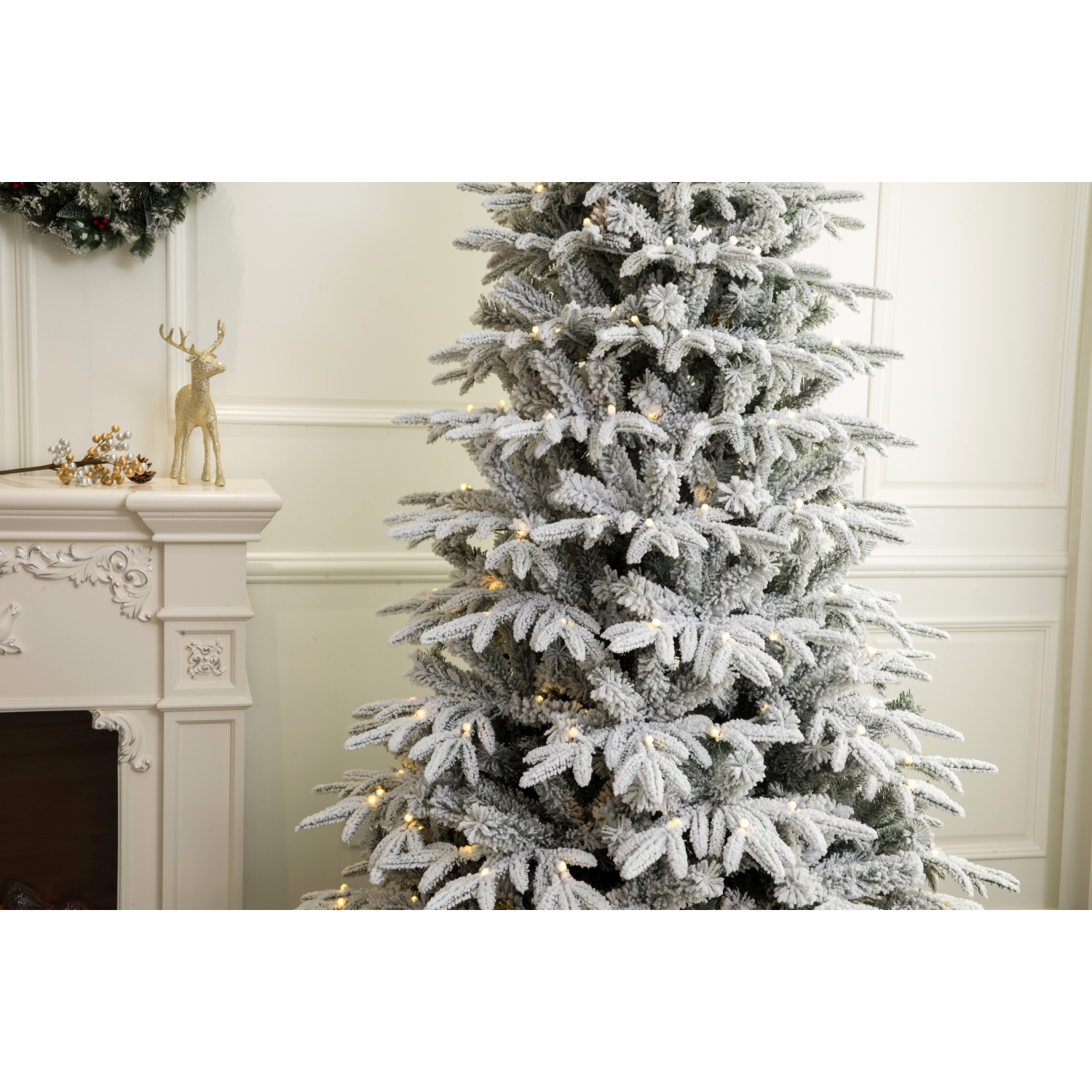 Holiday Stuff 5' Snowy Slim Forest Spruce Artificial Flocked Christmas Tree Pre-lit with LED Light