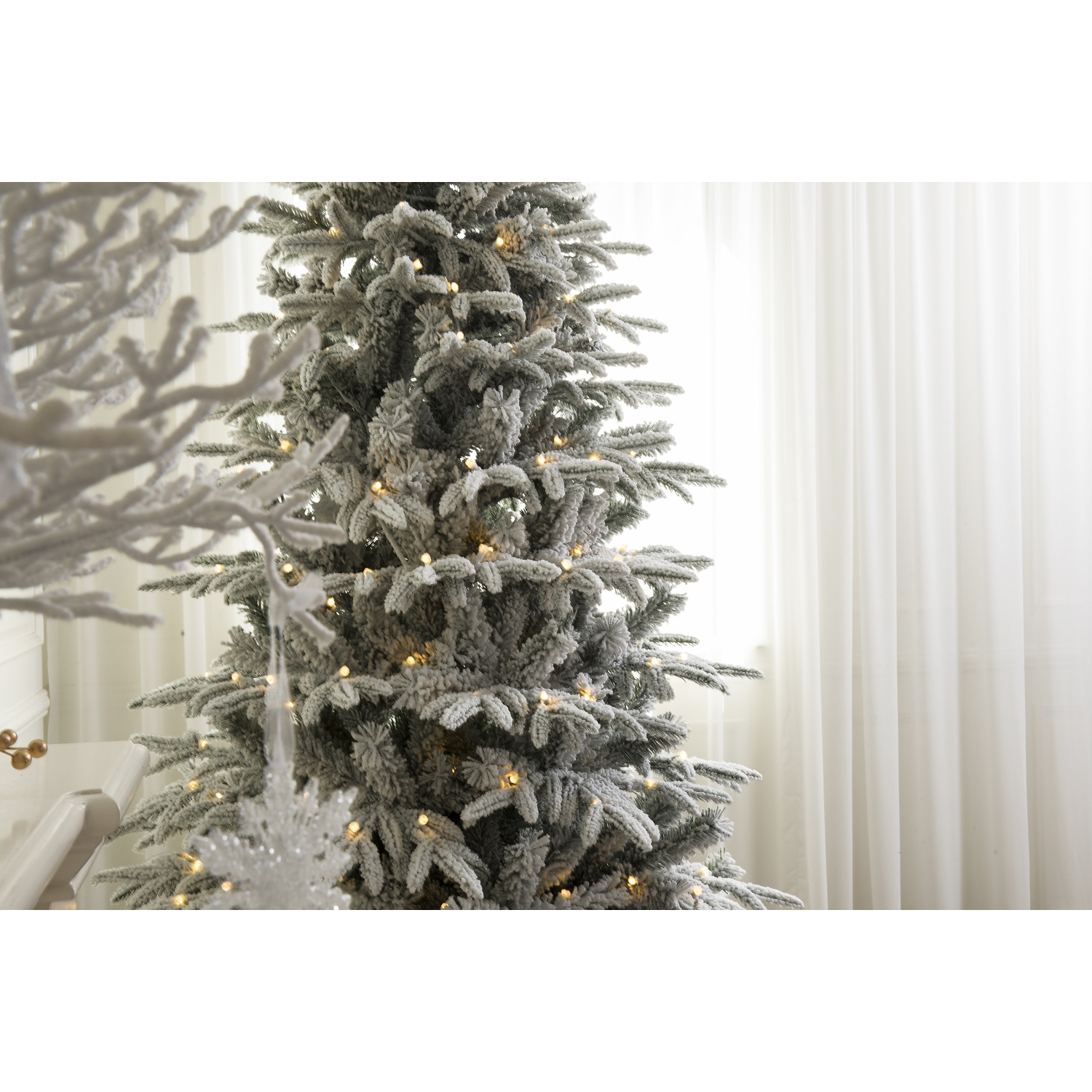 Holiday Stuff 5' Snowy Slim Forest Spruce Artificial Flocked Christmas Tree Pre-lit with LED Light