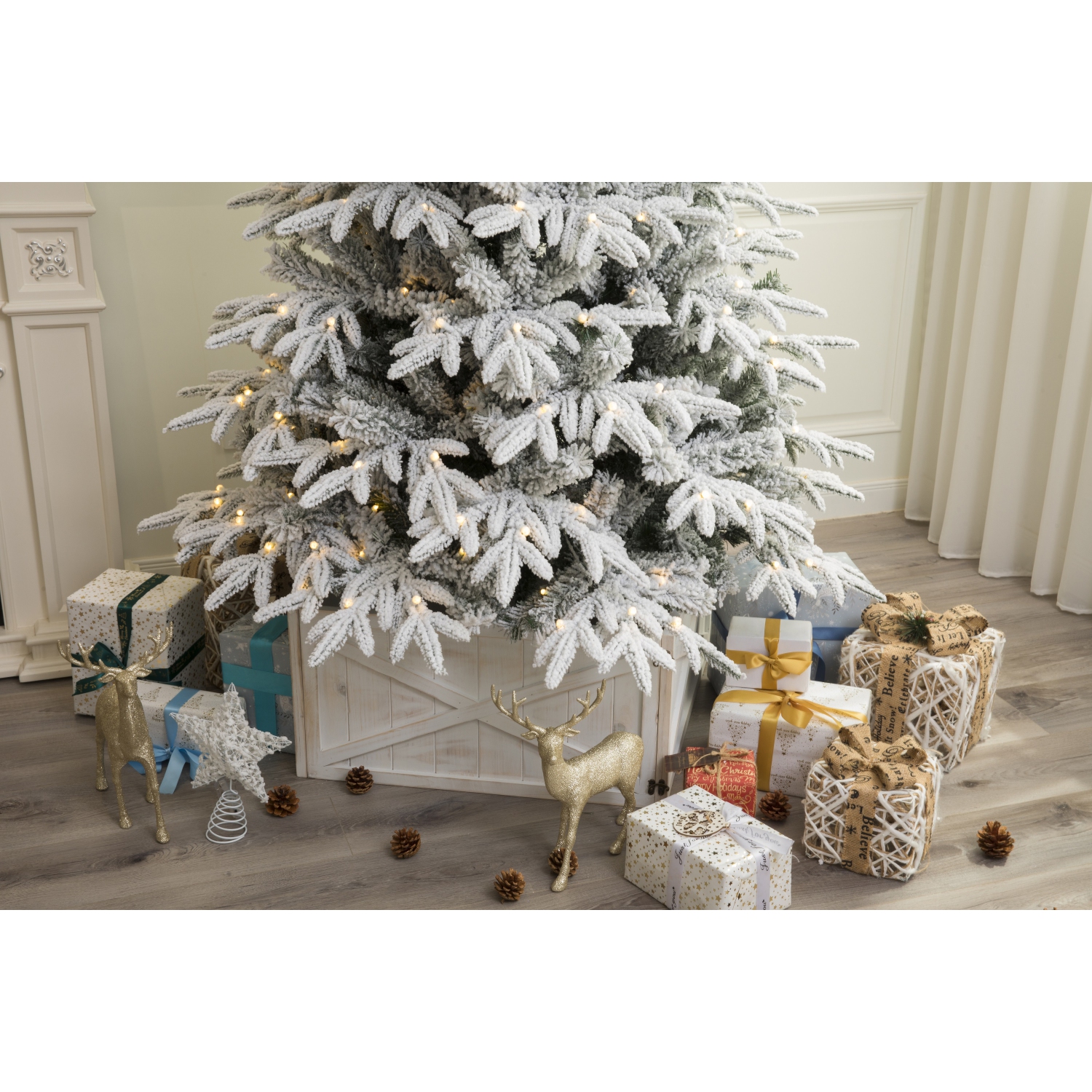 Holiday Stuff 5' Snowy Slim Forest Spruce Artificial Flocked Christmas Tree Pre-lit with LED Light
