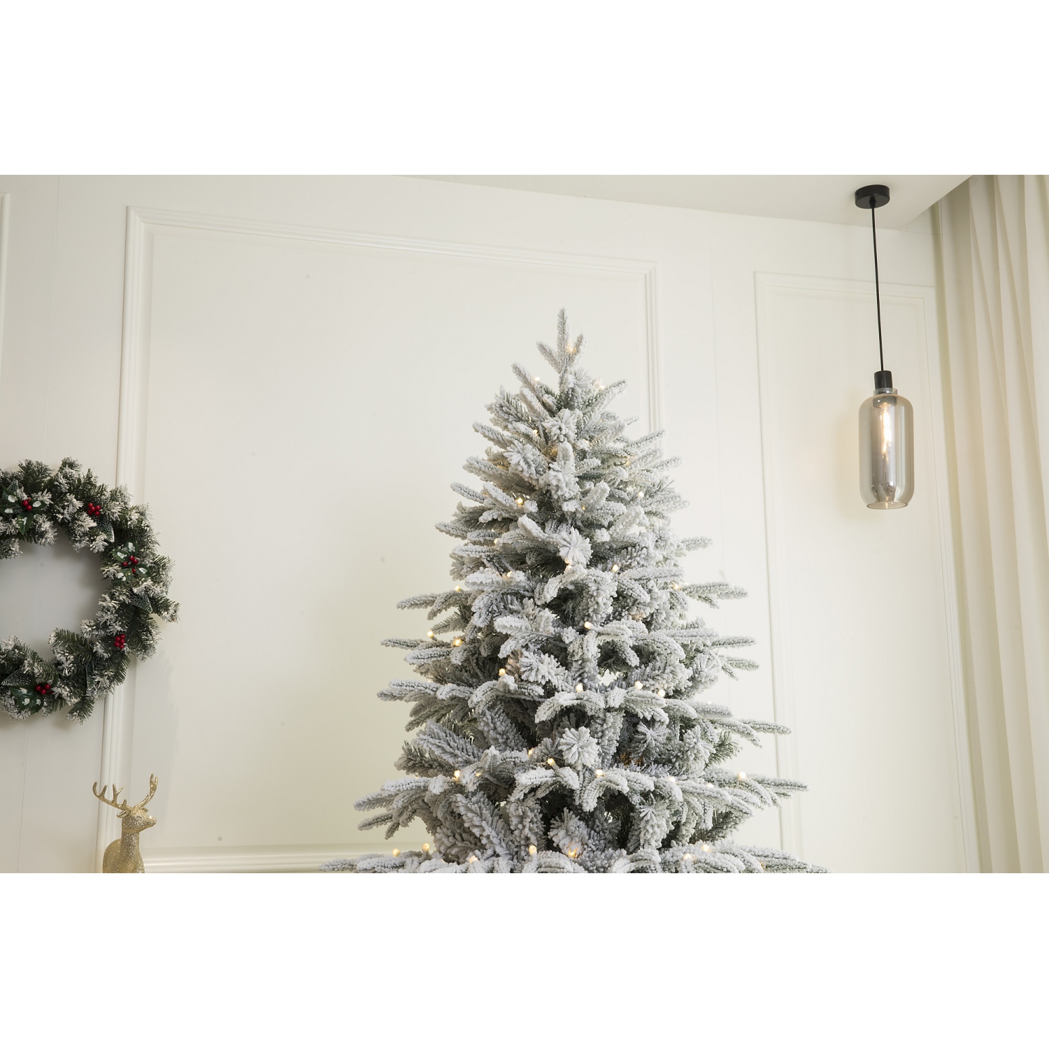 Holiday Stuff 7' Snowy Slim Forest Spruce Artificial Flocked Christmas Tree Pre-lit with LED Light