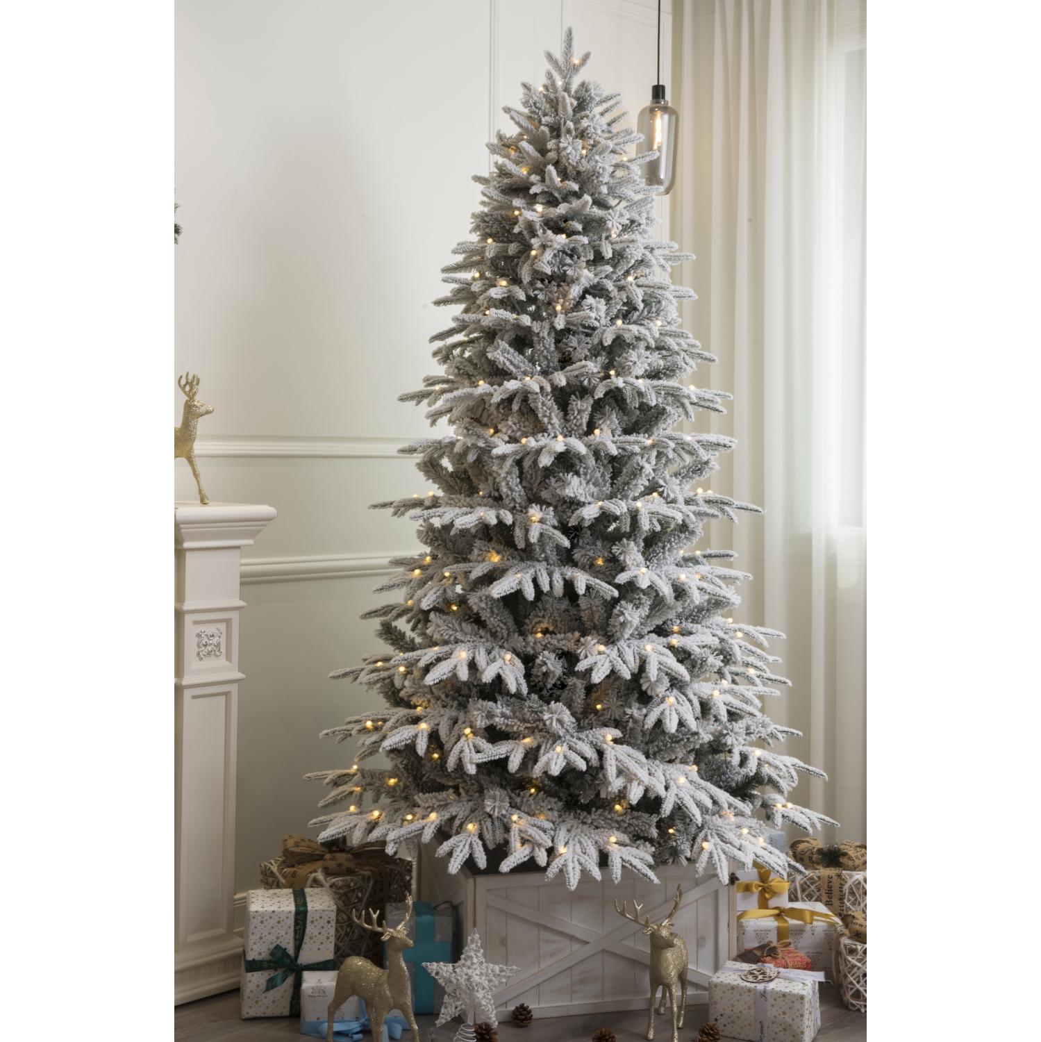 Holiday Stuff 7' Snowy Slim Forest Spruce Artificial Flocked Christmas Tree Pre-lit with LED Light
