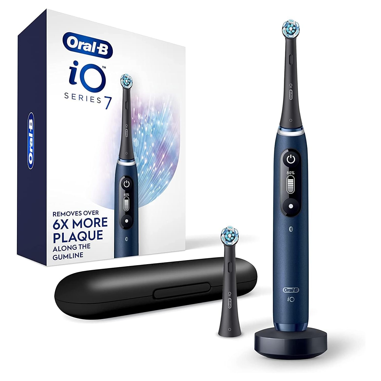 Oral-B iO Series 7 Electric Toothbrush with 2 Brush Heads, Sapphire Blue Alabster