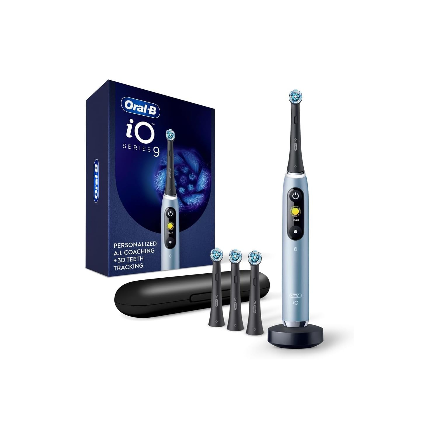 Oral-B Power iO Series 9 Electric Toothbrush, Aquamarine, iO9 Rechargeable Power Toothbrush with 4 Brush Heads and Charging Travel Case