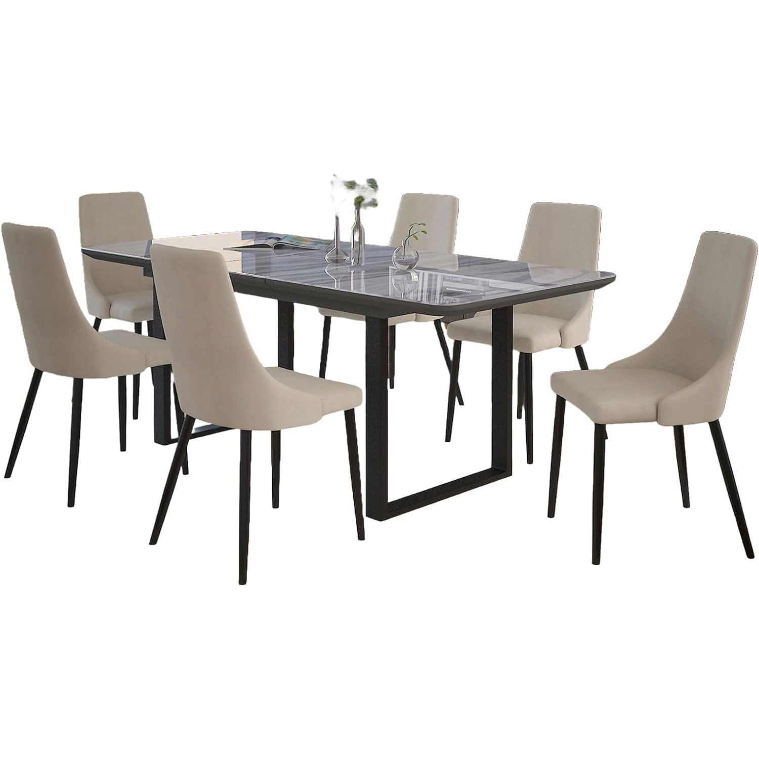 Cosmic Homes Dining Table Set for 6 in Black with Beige Chair | Chaise de Cuisine, Dining Chair for Modern Kitchen | Small Kitchen Table & Chaises Salle a Manger