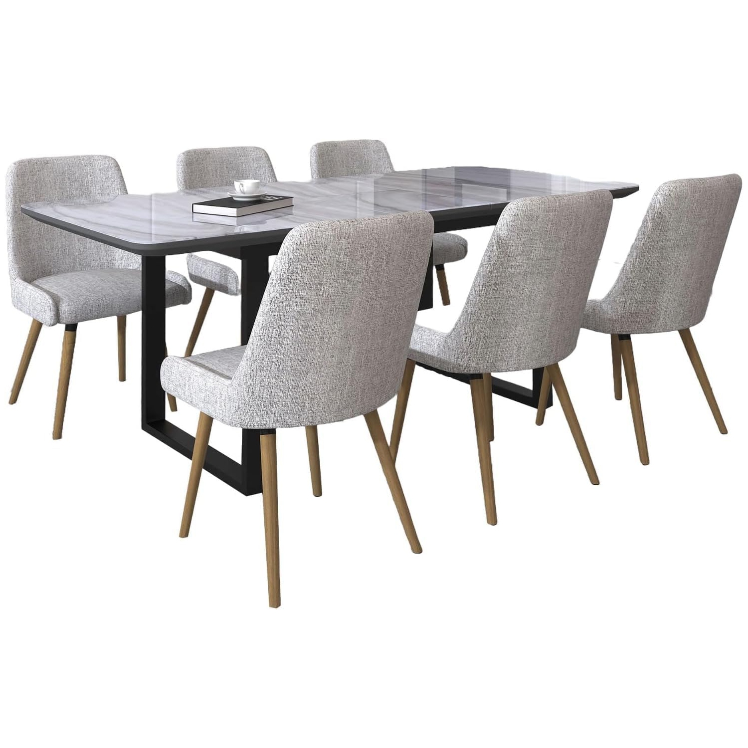 Cosmic Homes Dining Table Set for 6 in Black with Grey & Light Grey Chair | Chaise de Cuisine, Dining Chair for Modern Kitchen | Small Kitchen Table & Chaises Salle a Manger