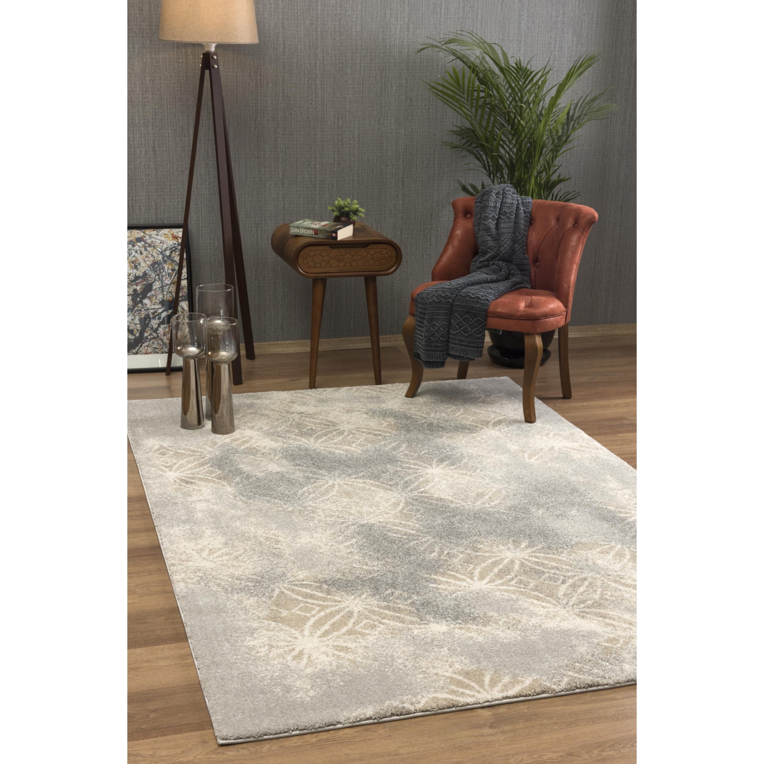 Tapis d'intérieur traditionnel à motif de treillis gris/brun Branch vieilli