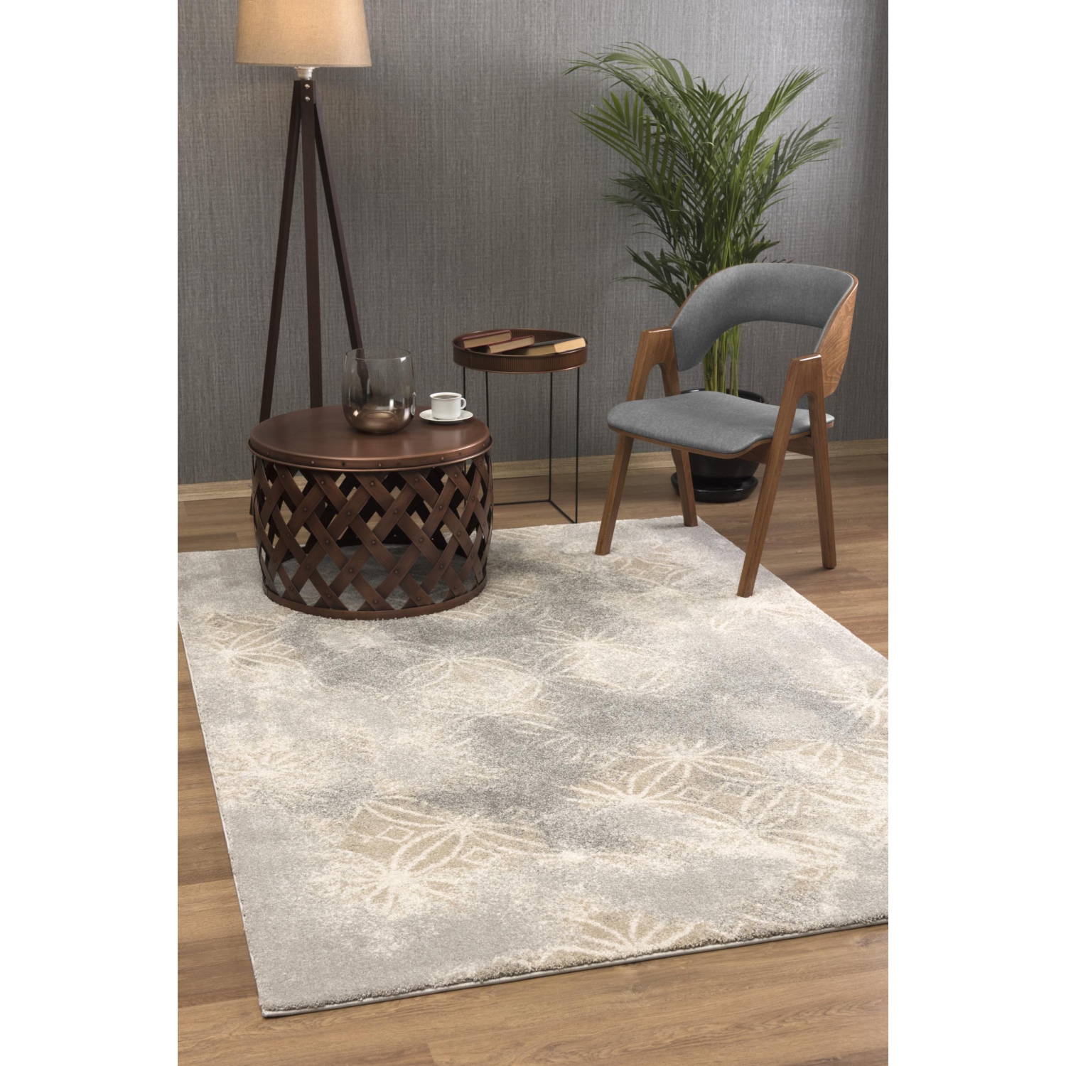 Tapis d'intérieur traditionnel à motif de treillis gris/brun Branch vieilli