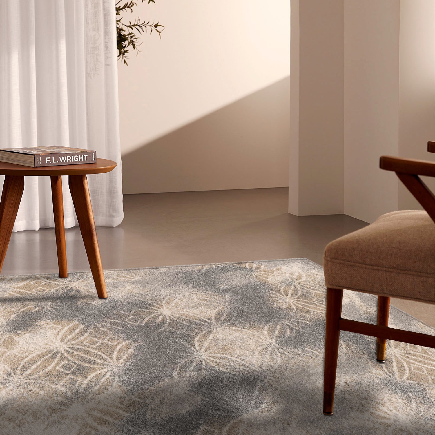 Tapis d'intérieur traditionnel à motif de treillis gris/brun Branch vieilli