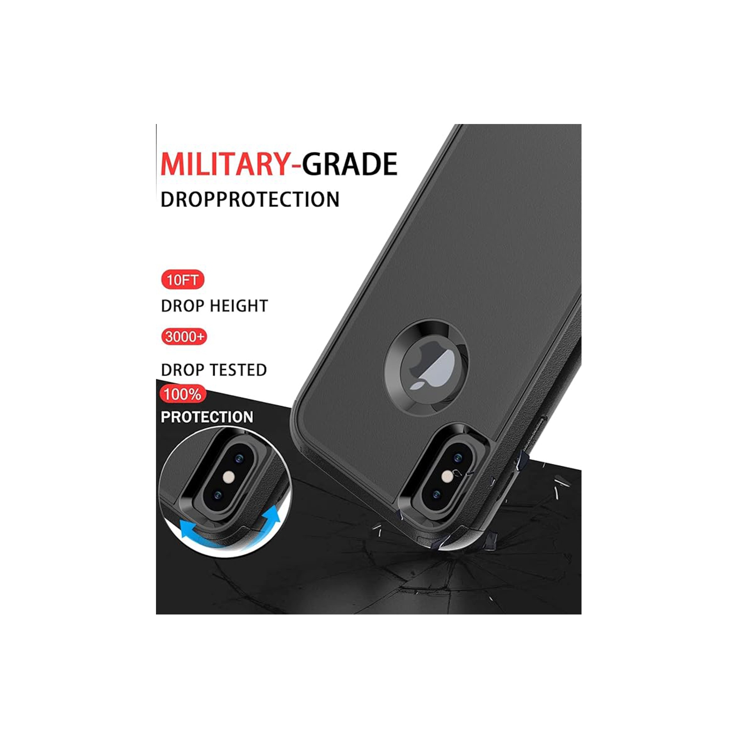 Étui robuste à trois couches Defender de XCRS avec étui antichoc pour iPhone X/iPhone XS d'Apple