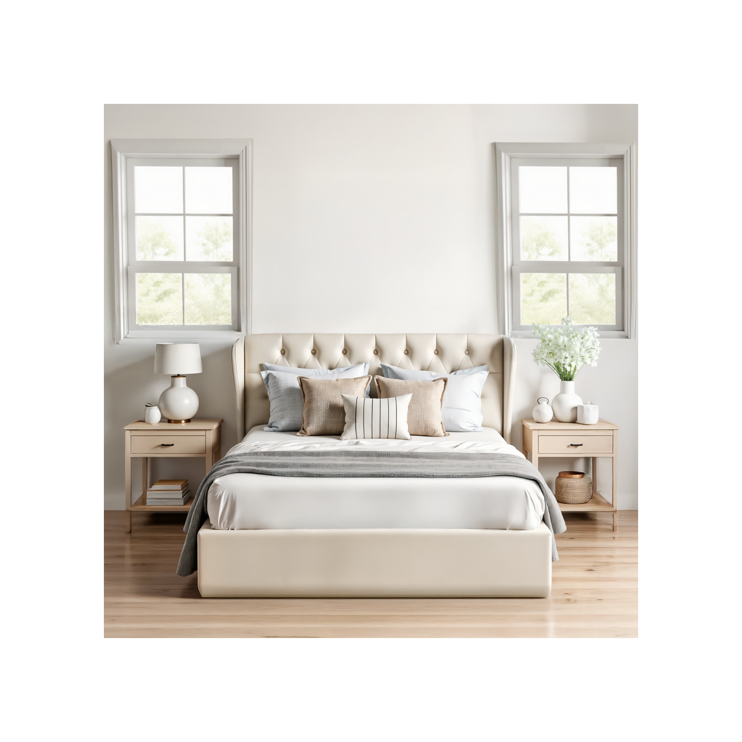 Aykah Velvet Upholstered Tufted Storage Bed, Foam Filled Luxury Fabric, Low Profile Platform, Metal Bed Frame with High Headboard, Wood Slat Support,