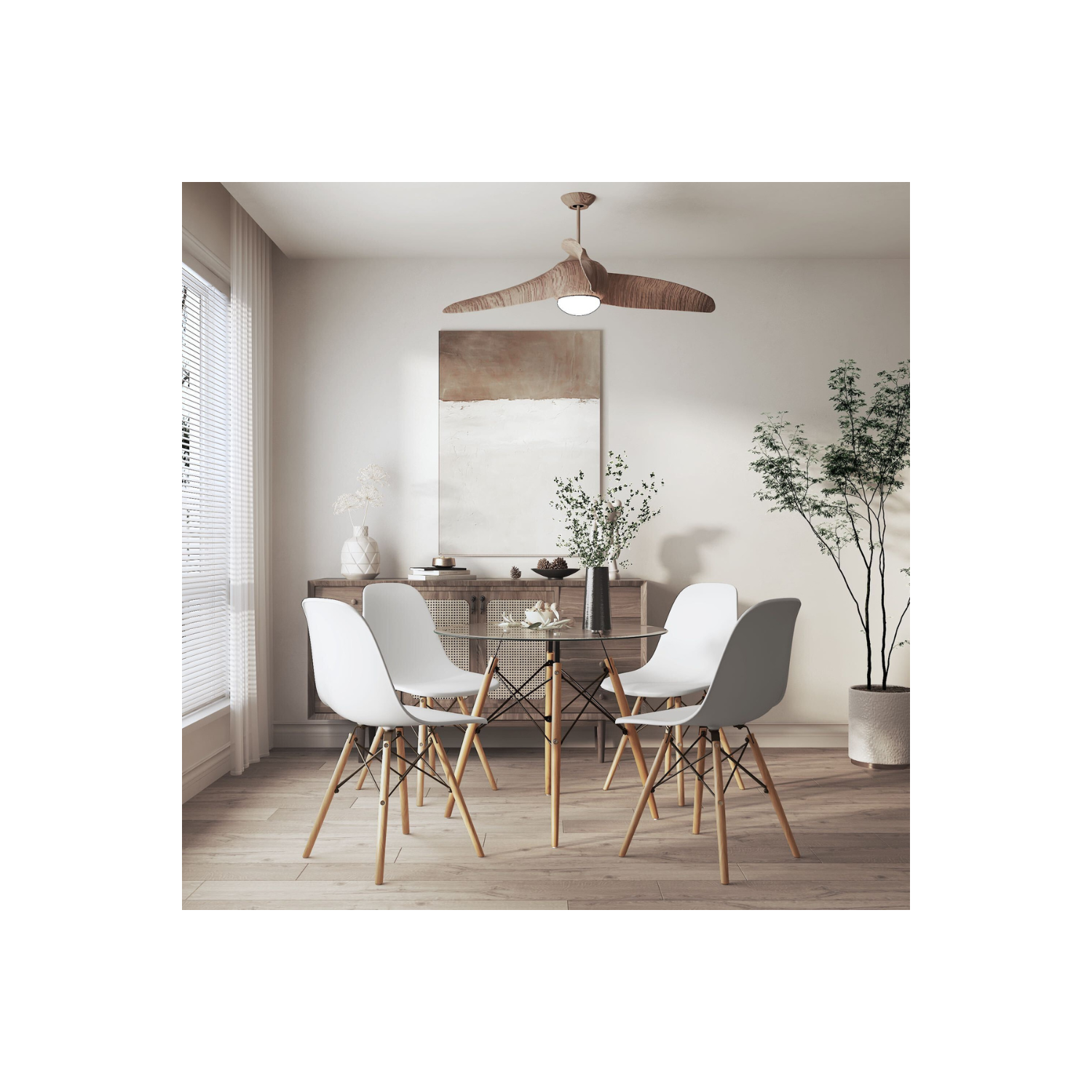 Table à dîner en verre Aykah Eiffel pour 2/4, surface en verre trempé avec pattes en bois pour la salle à manger, cuisine