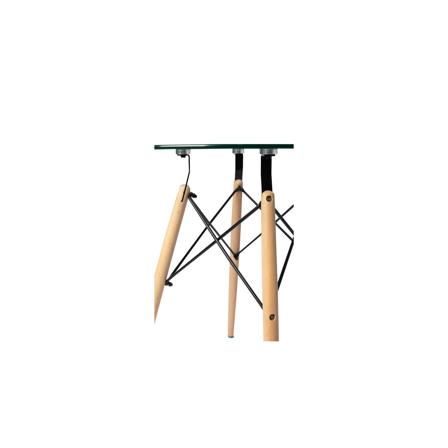 Table à dîner en verre Aykah Eiffel pour 2/4, surface en verre trempé avec pattes en bois pour la salle à manger, cuisine