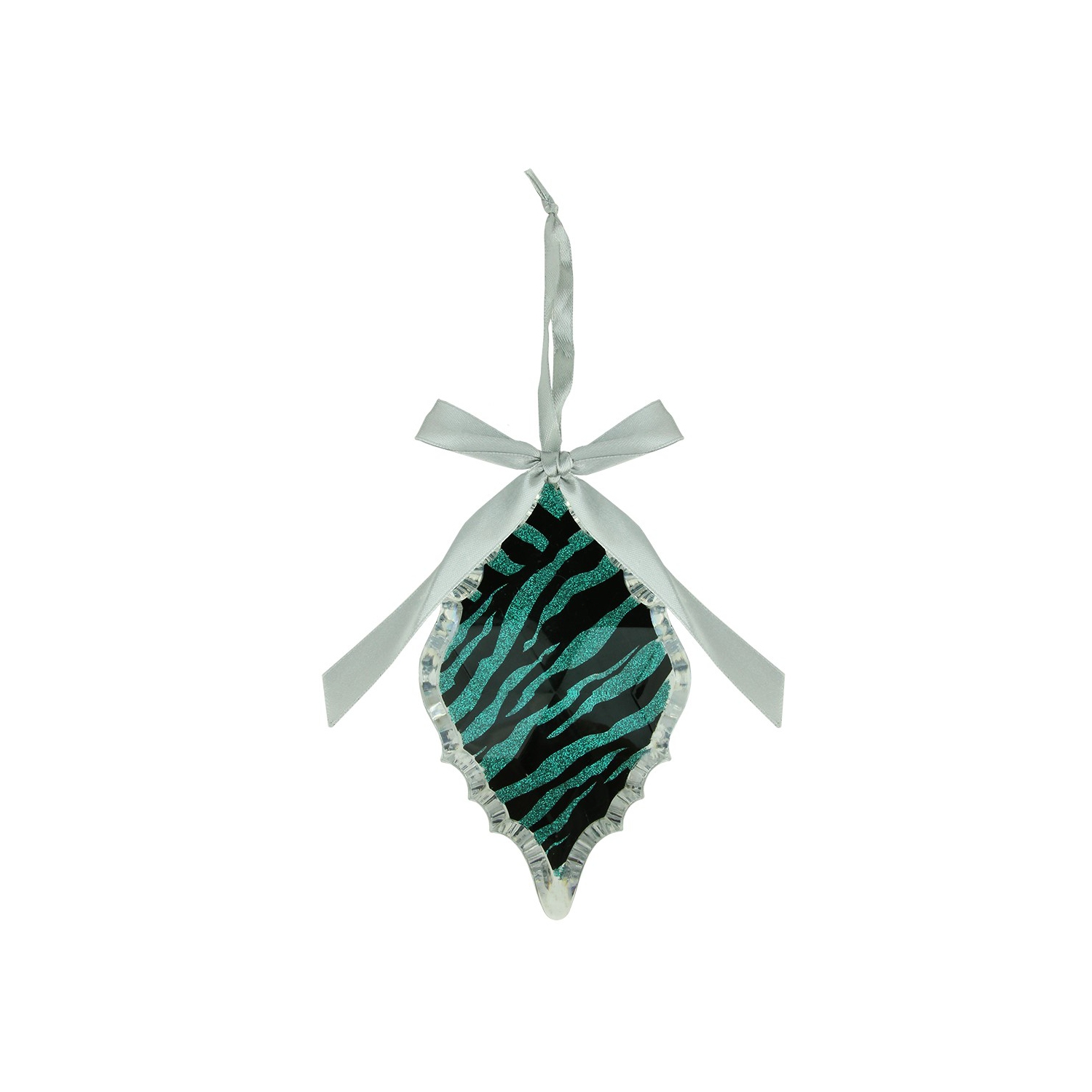 5.5" Glittered Teal Zebra Print Teardrop Prism Christmas Ornament
