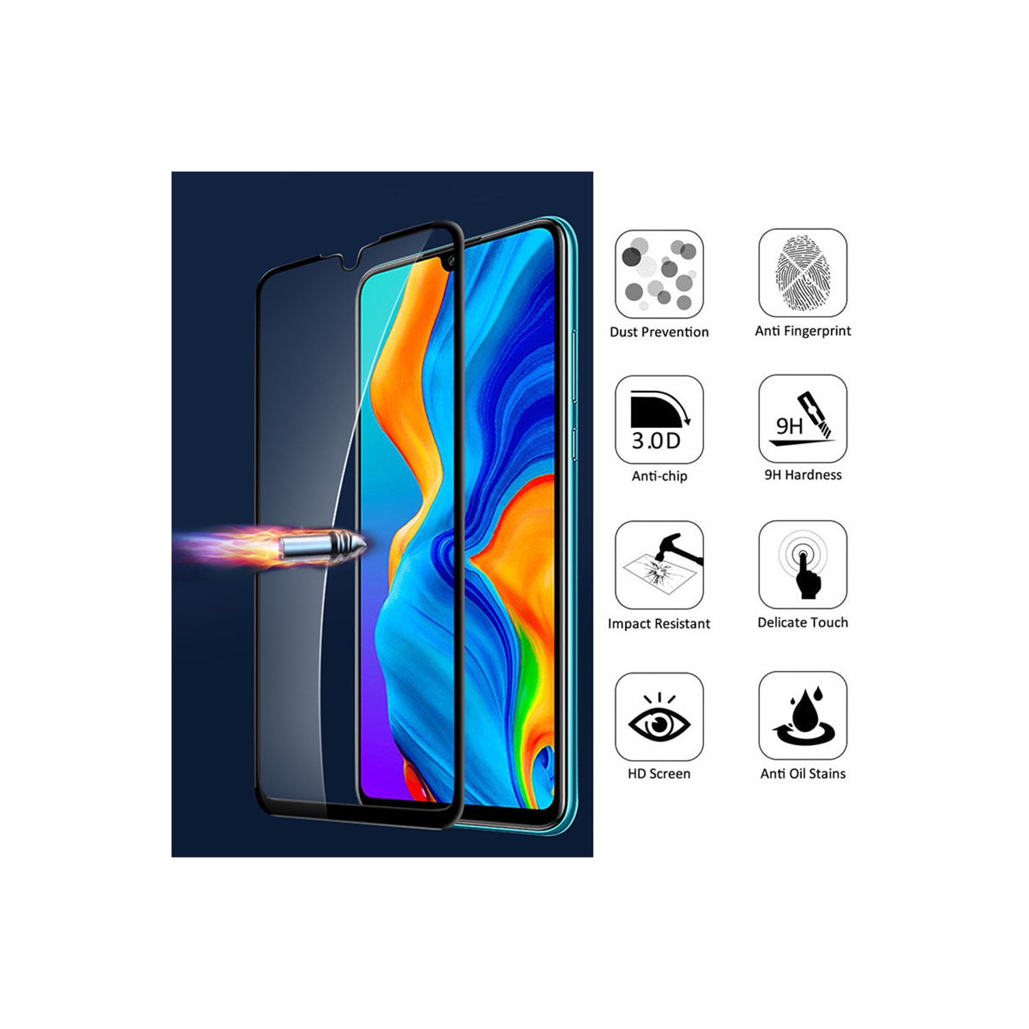 2Pack Screen Protector for Huawei P30 Lite, 2.5D Edge 9H Hardness HD Clear Lite Tempered Glass Film HD