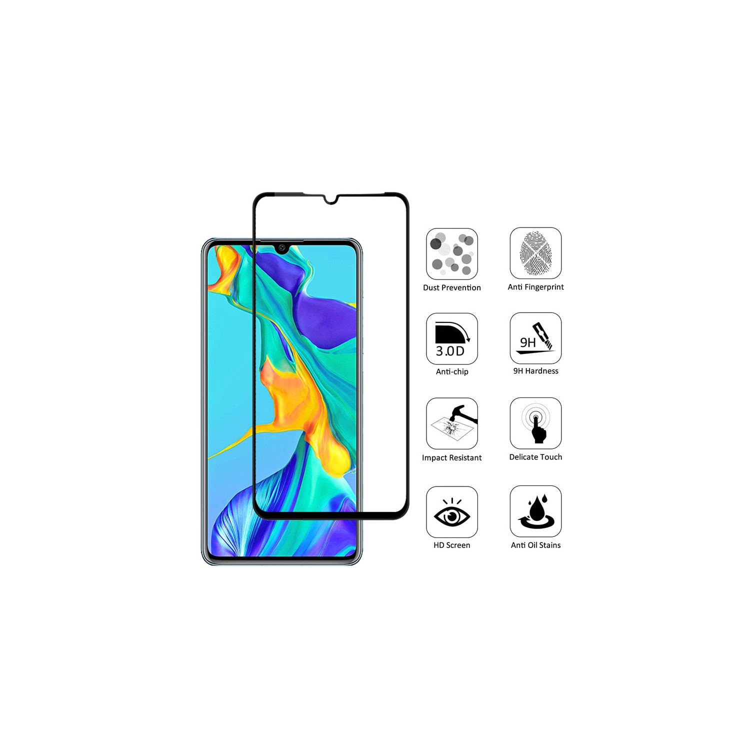 2Pack Screen Protector for Huawei P30 Lite, 2.5D Edge 9H Hardness HD Clear Lite Tempered Glass Film HD