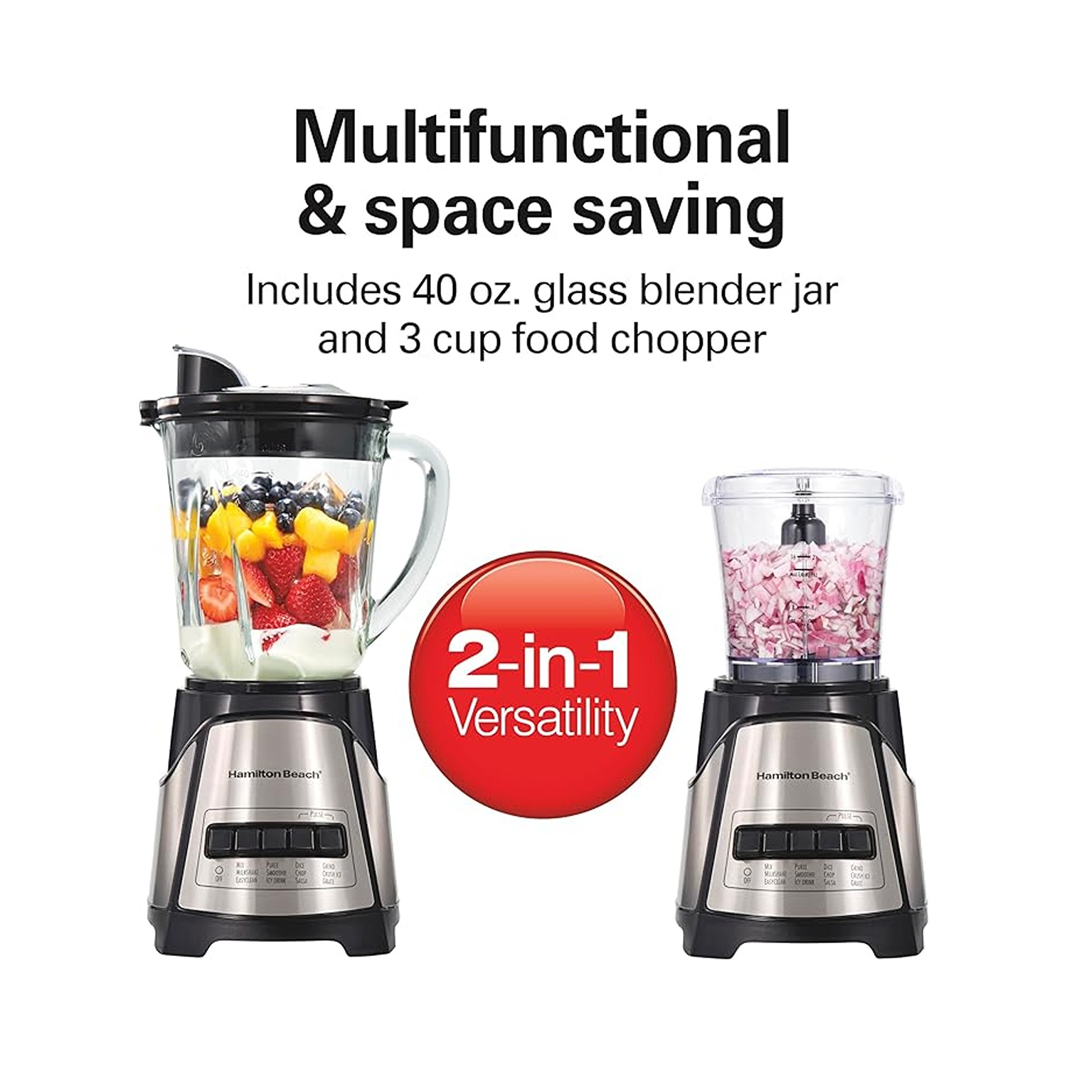 Hamilton Beach 40 oz. Power Elite Blender With Glass Jar And 3 Cup Chopper - Black