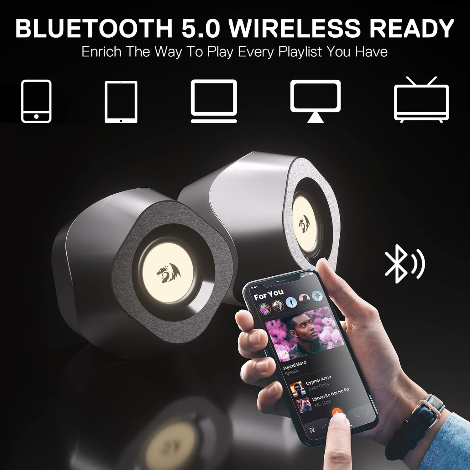 Redragon GS590 Wireless RGB Desktop Speakers - Black