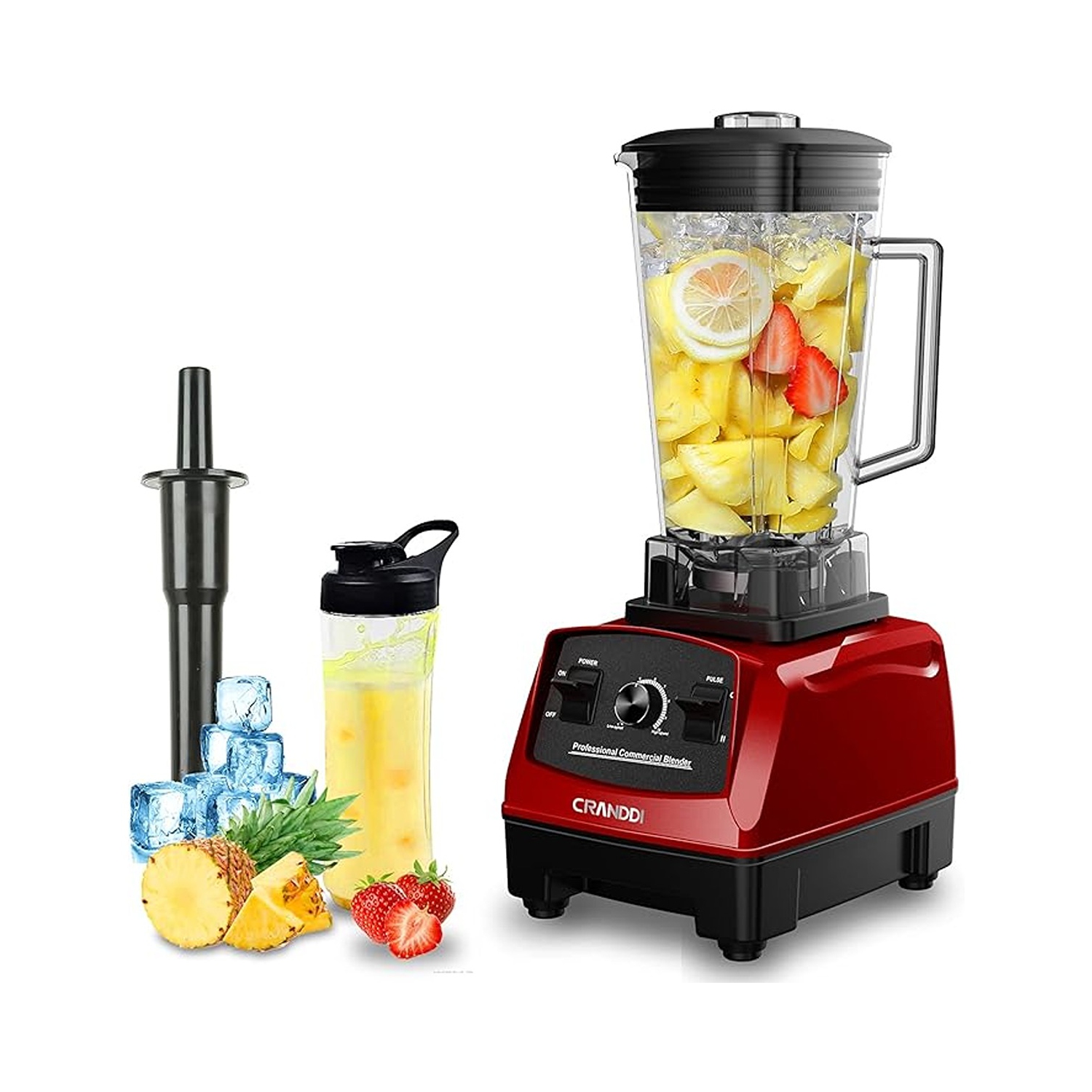 CRANDDI 1500W Professional Commercial Blender - Red