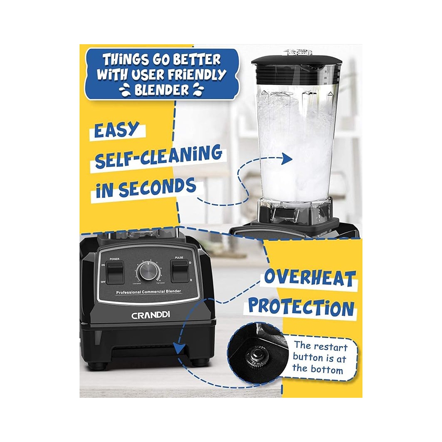 CRANDDI 1500W Professional Commercial Blender - Black