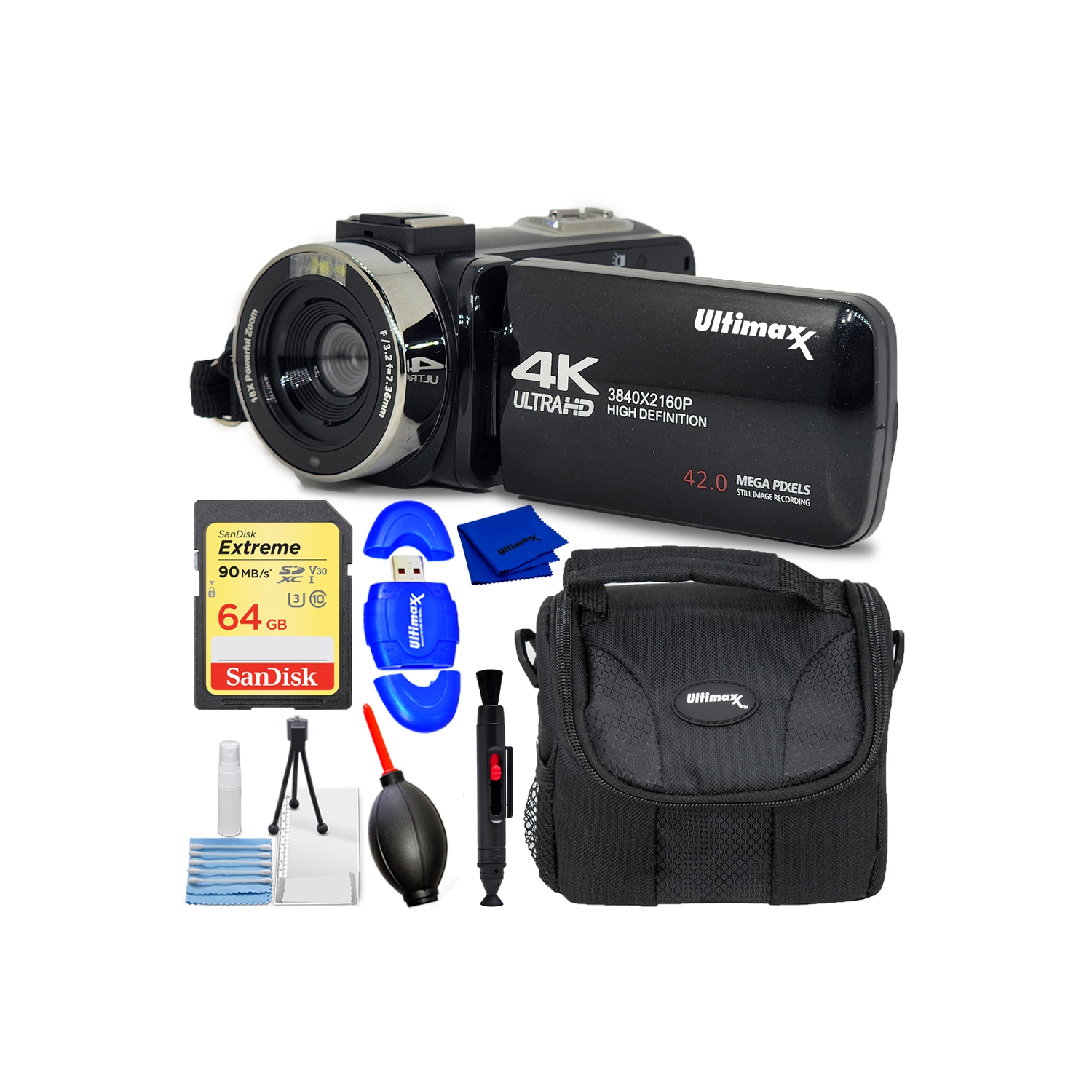 Ultimaxx 4K Ultra HD Camcorder Video Vlogging Camera with LED Light 42MP, 18x Digital Zoom with Remote Control 3.0" LCD Screen Christmas Holiday GIFT Kit