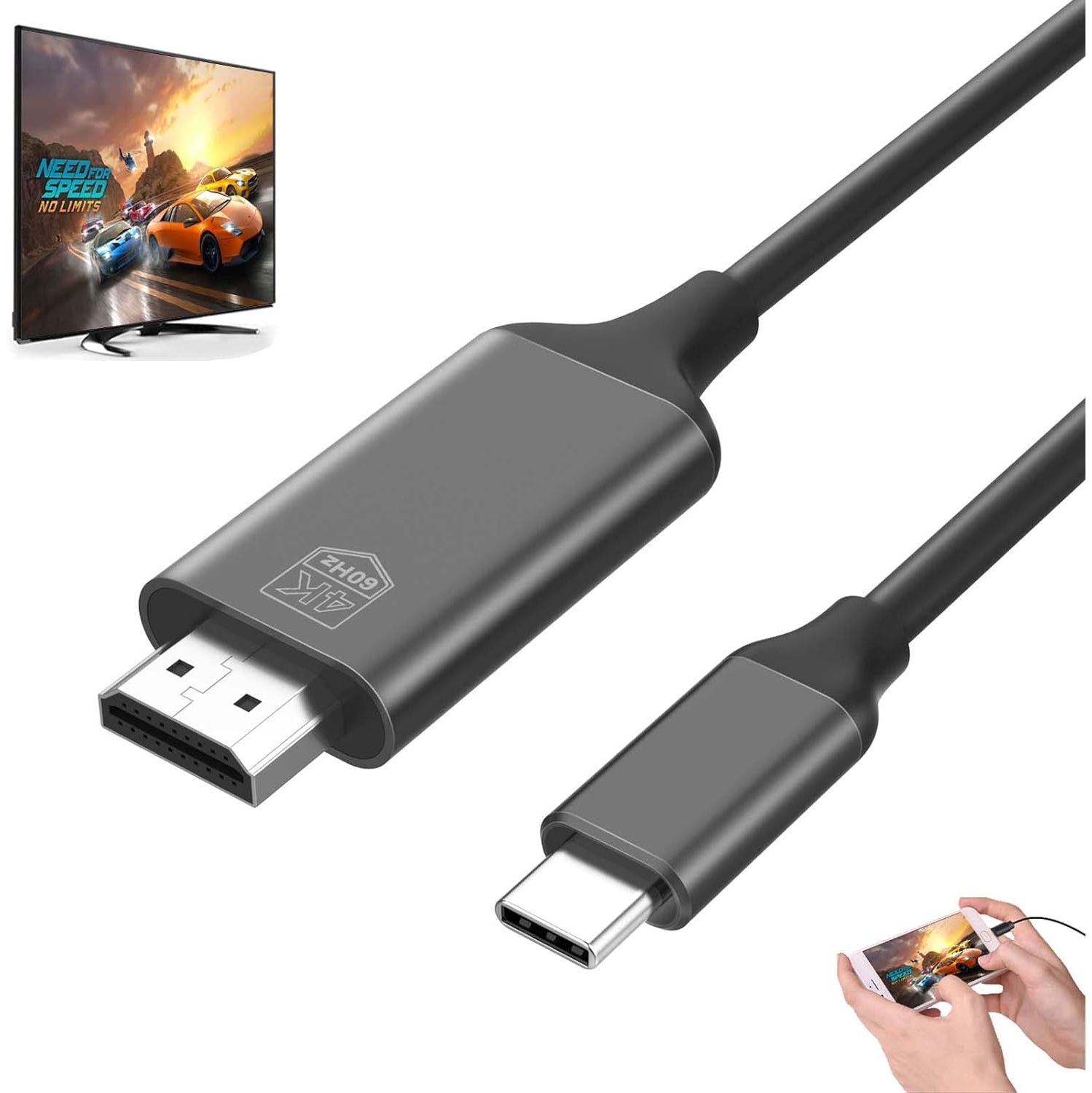 USB C to HDMI Adapter Cable - Thunderbolt 3/4 4K 60Hz MHL Cord for Dell HP Surface MacBook Pro Air Laptop Type C