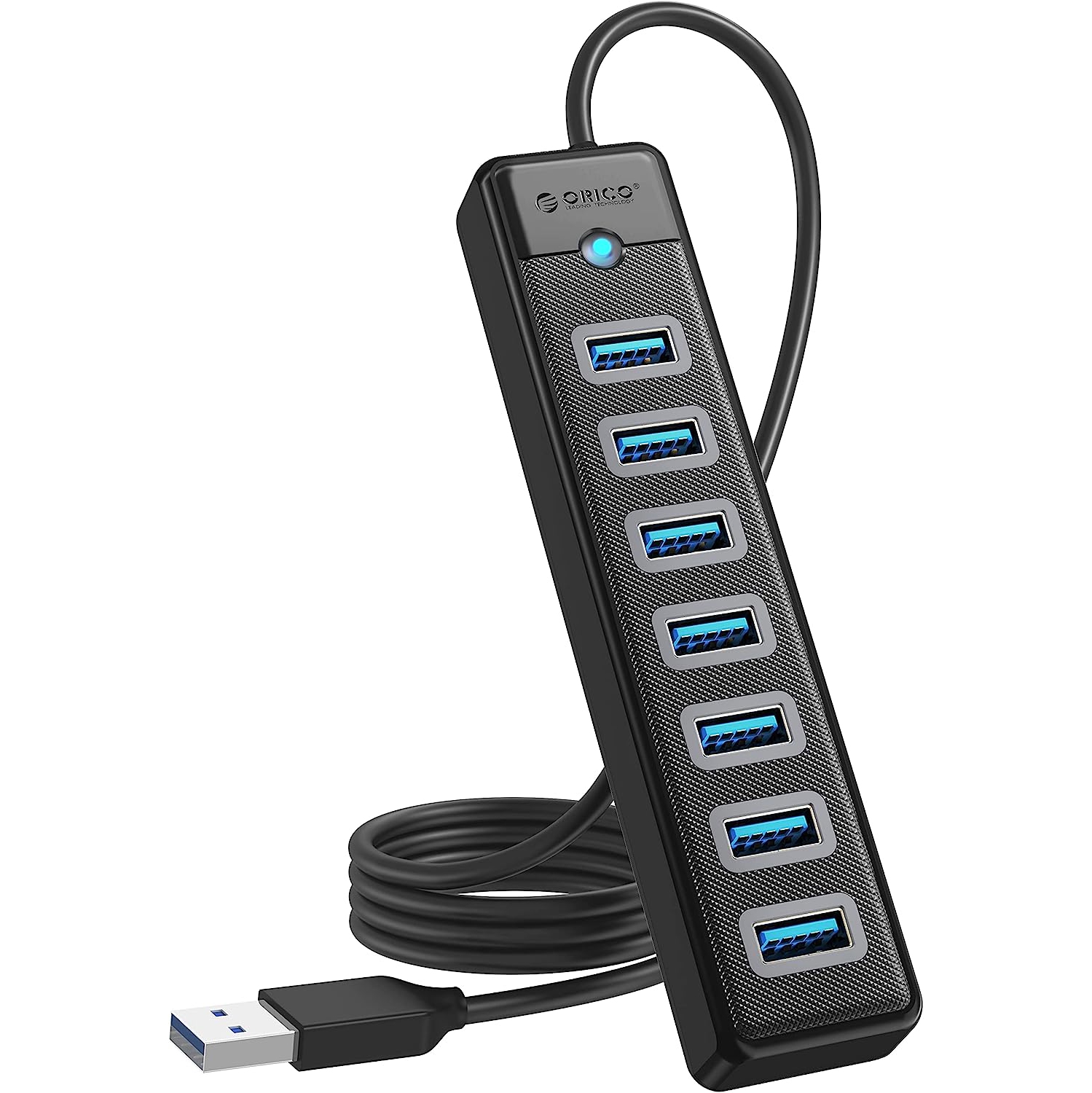 7-Port USB Hub 3.0 with 3.28ft Extension Cable and Tapy-c Charger Port, 5Gbps Fast Data USB Splitter Transfer