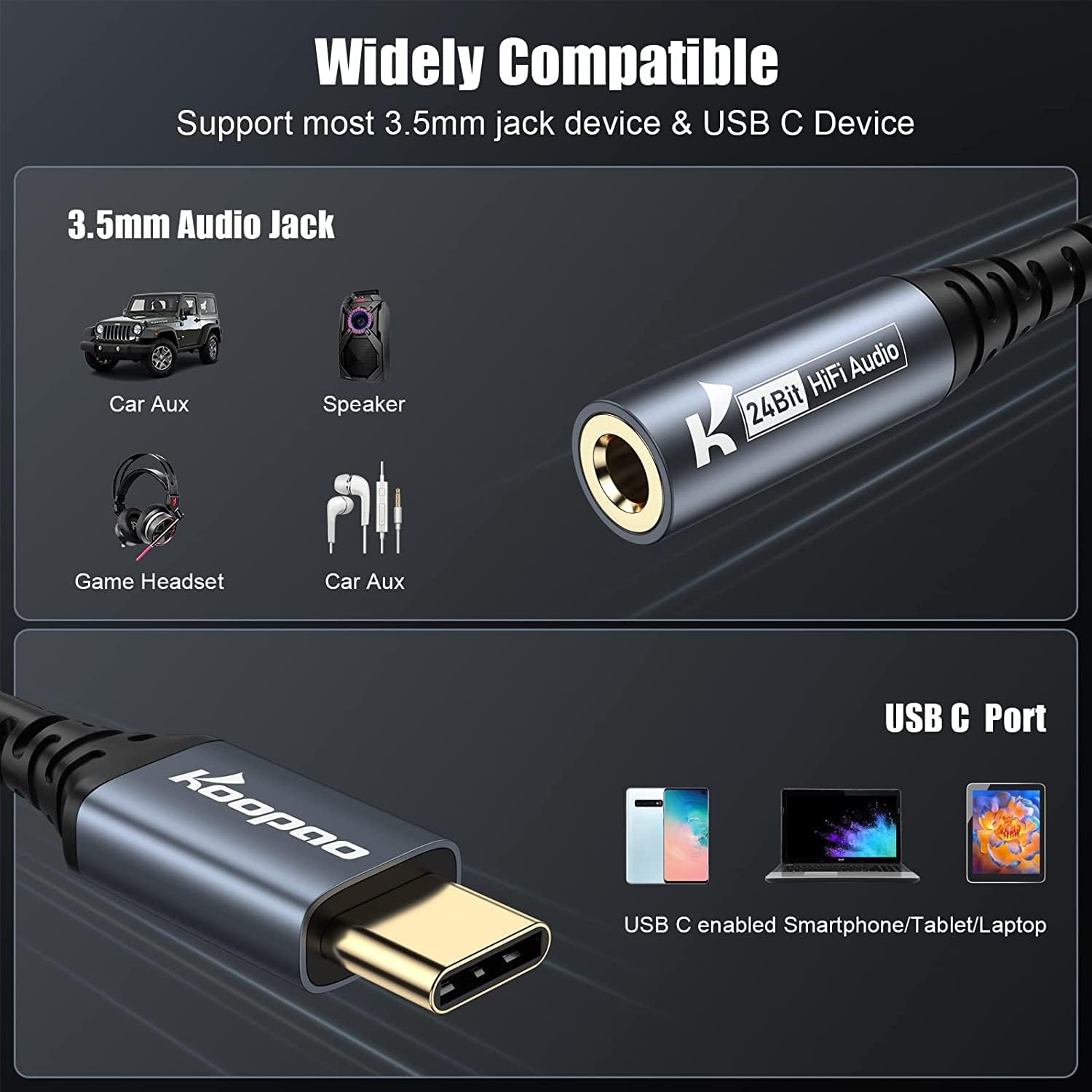 USB C Headphone Audio Adapter-USB C to Aux 3.5mm Female Jack, USB Type C  Male to 3.5mm Jack Female aux Adapter