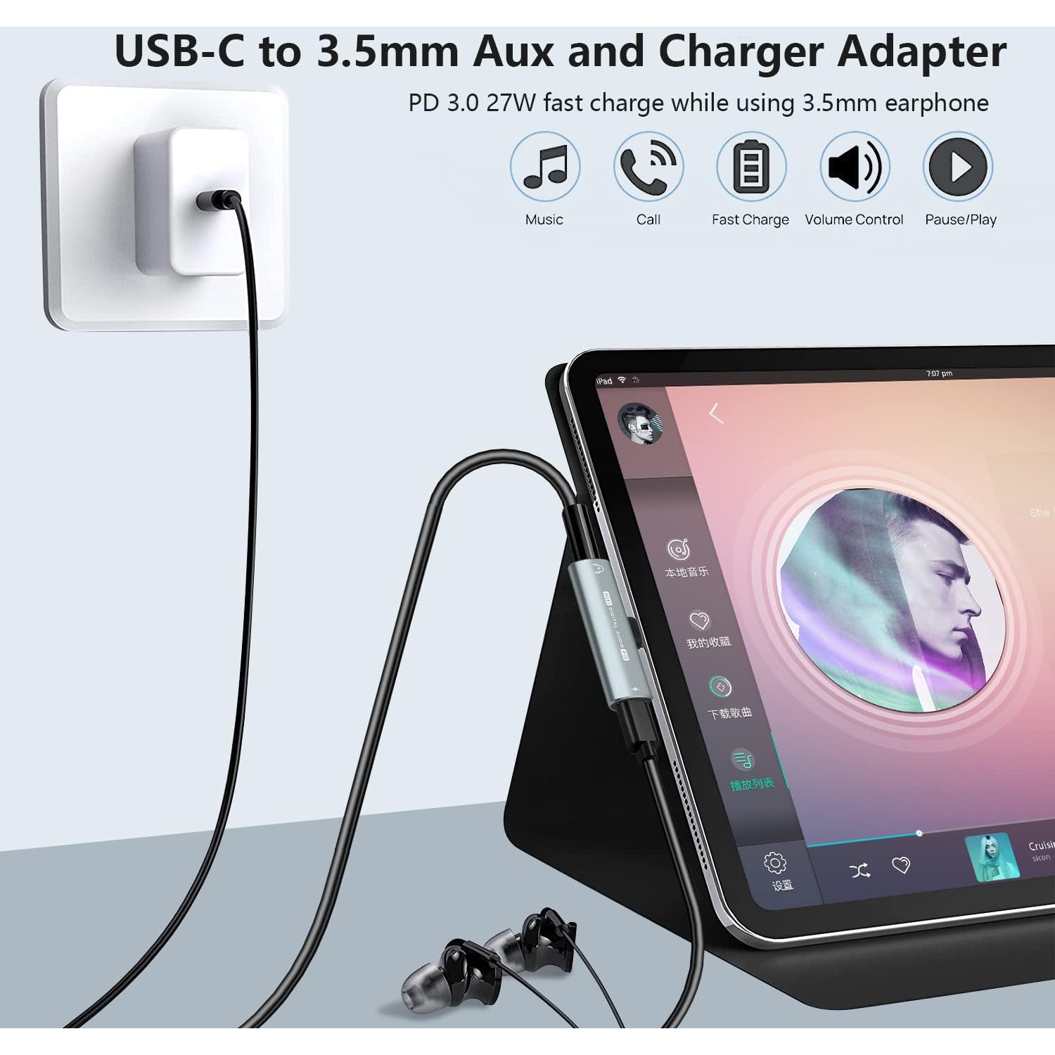 Adaptateur USB C Jack de Casque 3,5mm,écouteurs Audio Numérique Type C vers  Aux,Clé Audio,Puce DAC Haute Résolution pour Samsung Galaxy S23 Ultra S22
