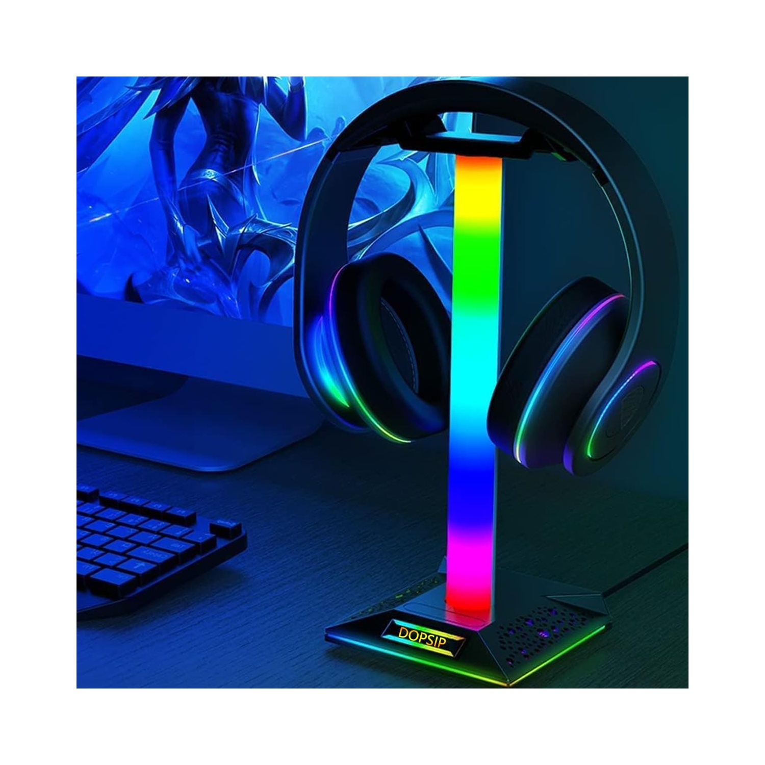 RGB Gaming Headset Stand- Headset Stand with 3.5mm AUX and 2 USB Ports, Headphone Holder for Gaming